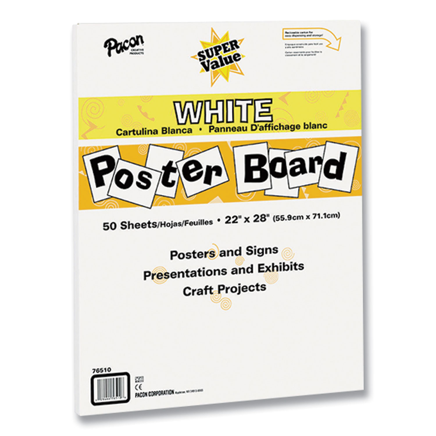  Pacon 76510 Super Value Posterboard, 22 x 28, White, 50/Carton (PAC471546) 