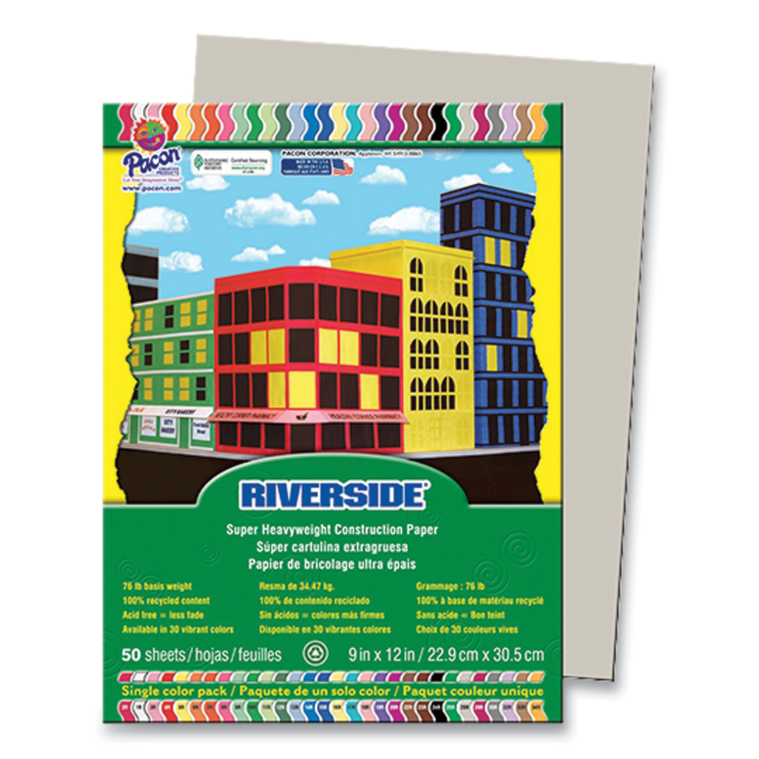  Pacon 103608 Riverside Construction Paper, 76 lb, 9 x 12, Gray, 50/Pack (RIV418819) 