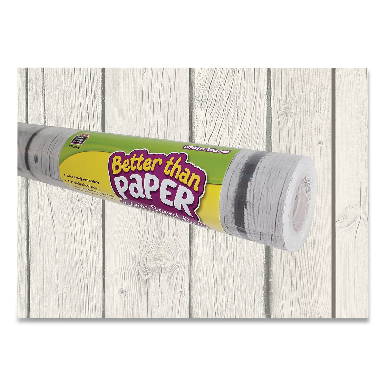  Teacher Created Resources TCR77366 Better Than Paper Bulletin Board Roll, 4 ft x 12 ft, White Wood (TCR24366097) 