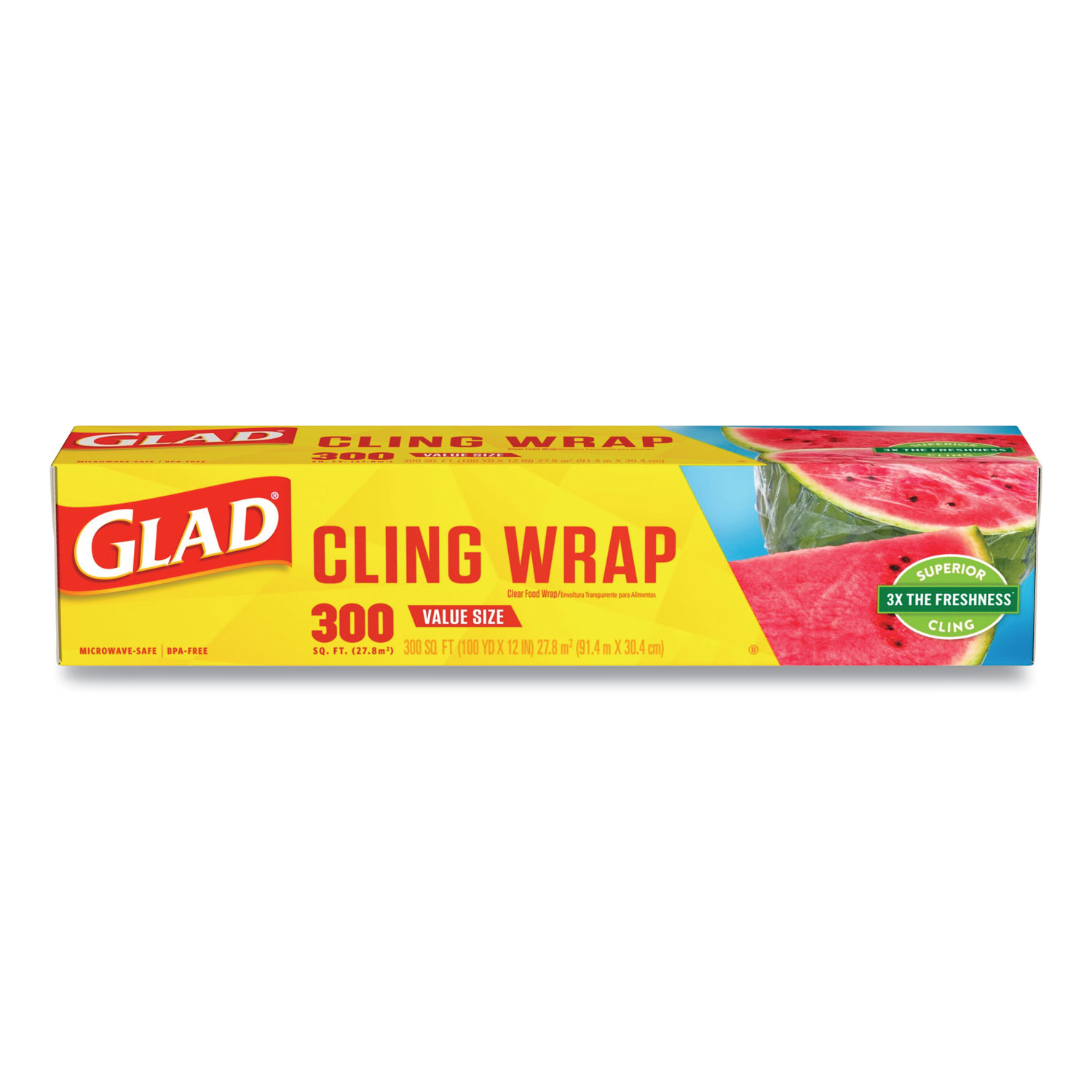  Glad CLO 00022 Cling Wrap Plastic Wrap, 300 Square Foot Roll, Clear, 12/Carton (CLO00022) 