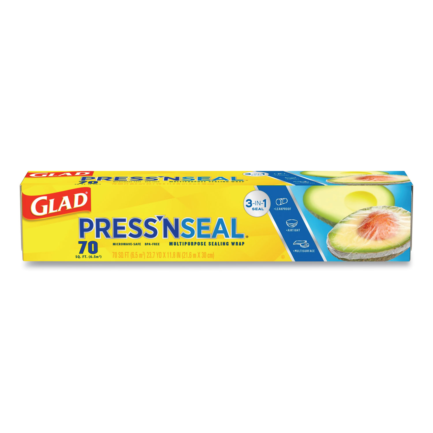  Glad CLO 70441 Press'n Seal Food Plastic Wrap, 70 Square Foot Roll, 12/Carton (CLO70441) 