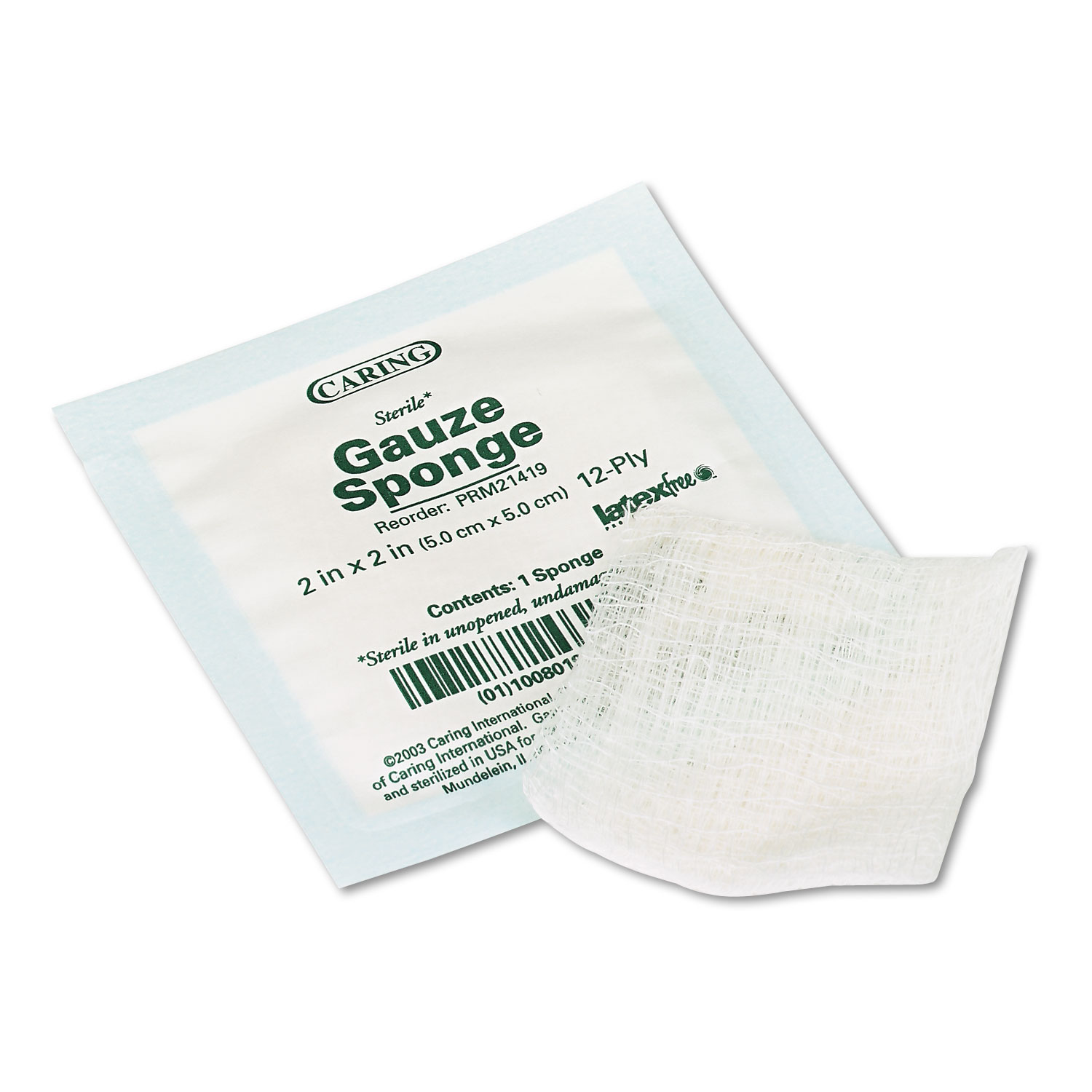  Medline PRM21419 Caring Woven Gauze Sponges, 2 x 2, Sterile, 12-Ply, 2400/Carton (MIIPRM21419) 