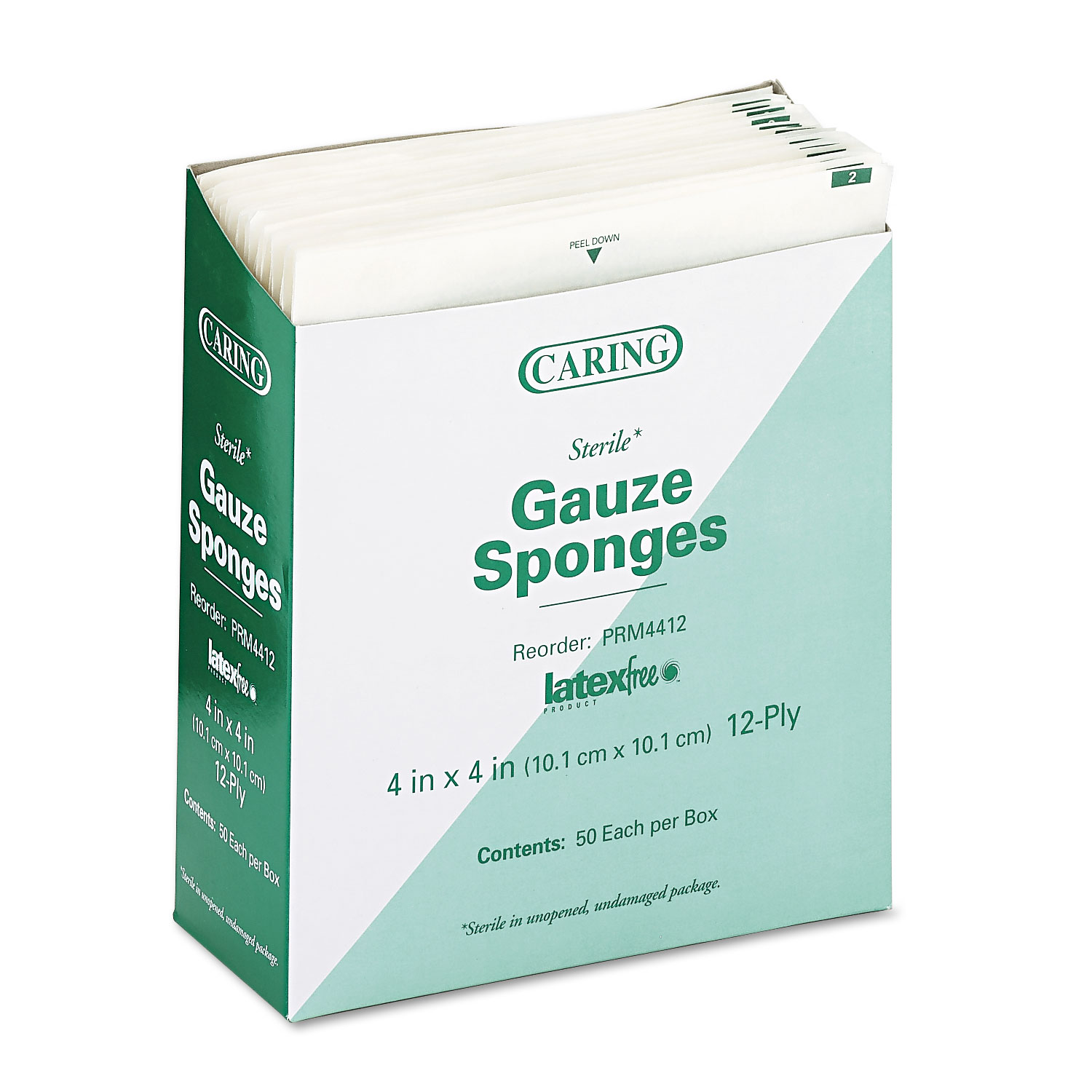 Caring Woven Gauze Sponges, Sterile, 12Ply, 4 x 4, 1,200/Carton take