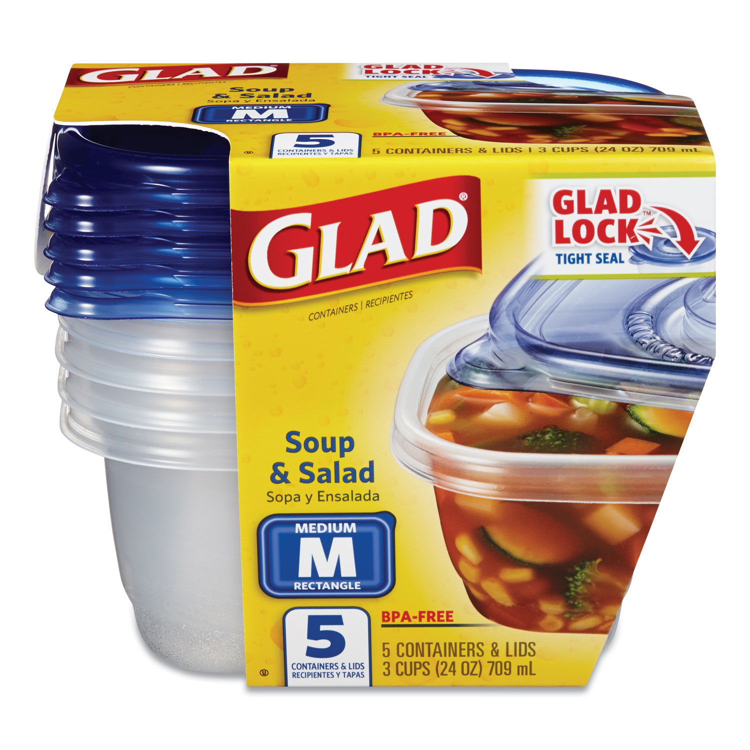 Glad Food Storage Containers - Entree Container - 25 oz - 5 Containers