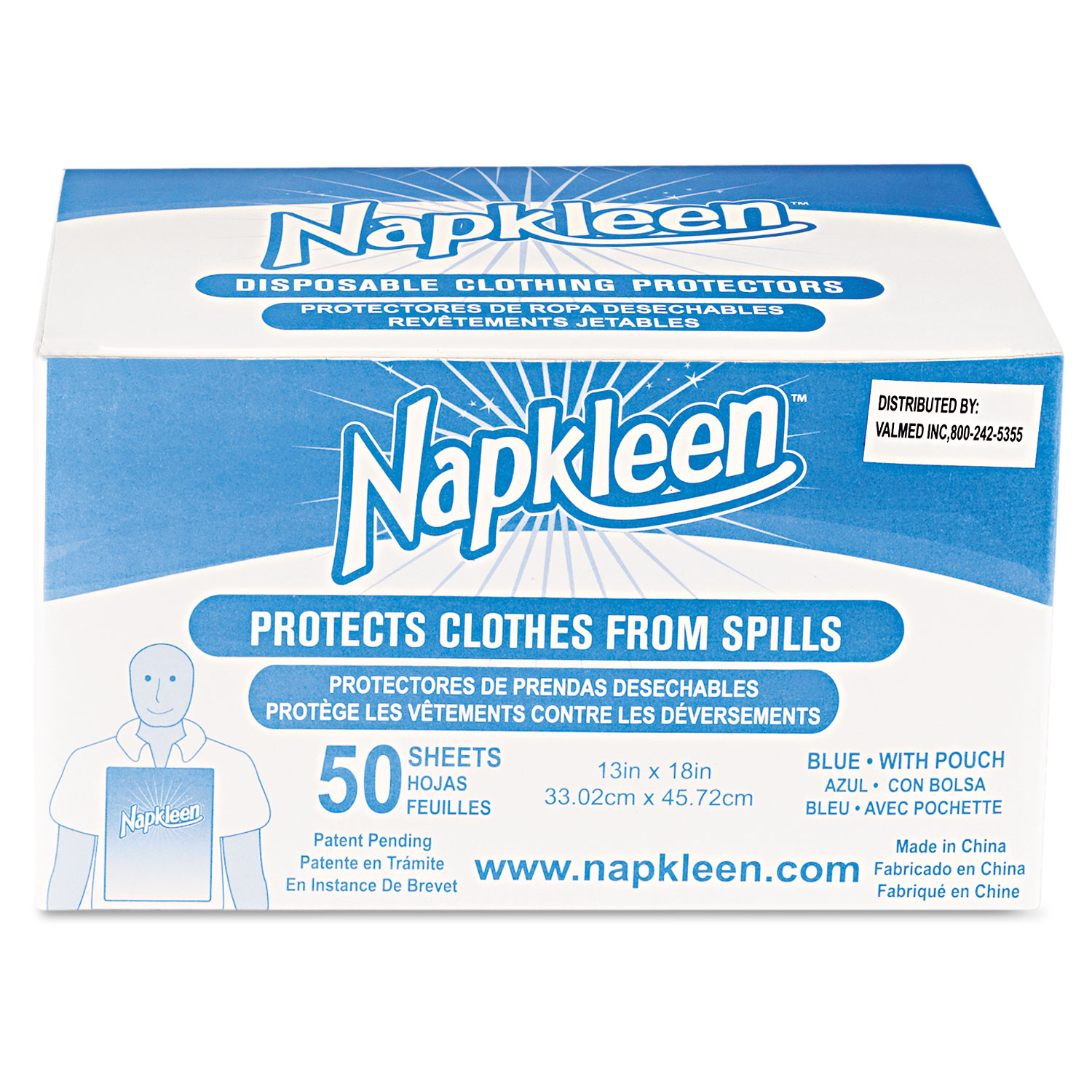 Napkleen Disposable Bibs, 2-Ply Tissue, 1-Ply Poly, 13 x 18, Lt. Blue, 50/Carton