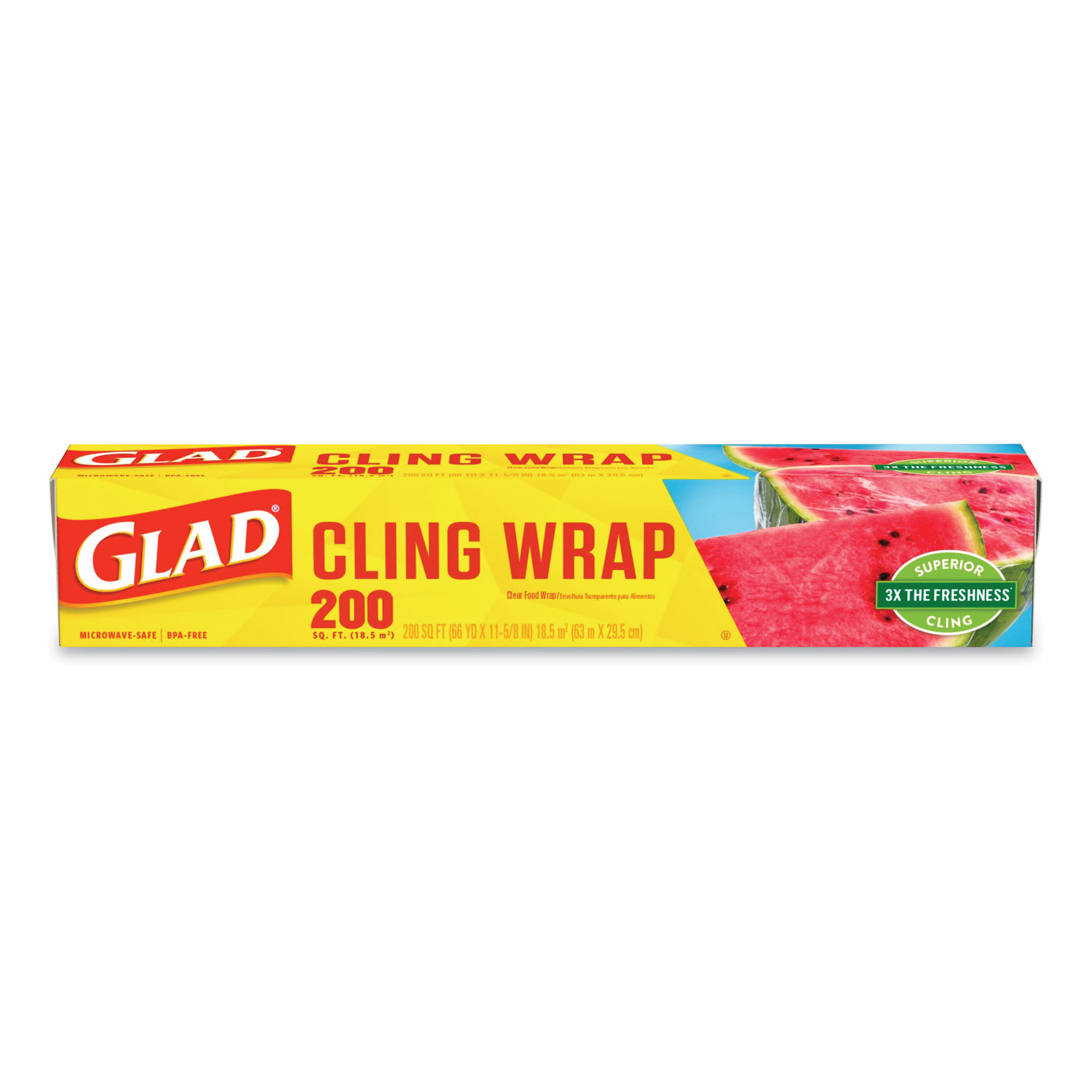  Glad 10012587000202 ClingWrap Plastic Wrap, 200 Square Foot Roll, Clear (CLO00020) 