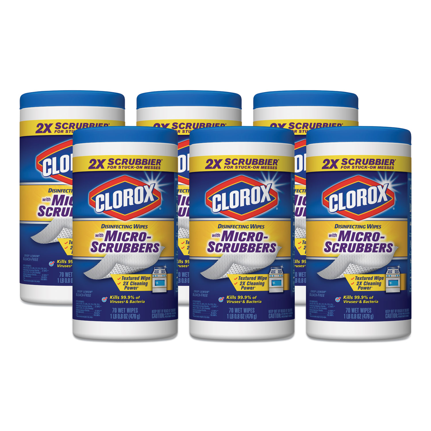  Clorox CLO 31270 Disinfecting Wipes with Micro-Scrubbers, Crisp Lemon, 7 x 8, 70/Canister, 6/CT (CLO31270CT) 