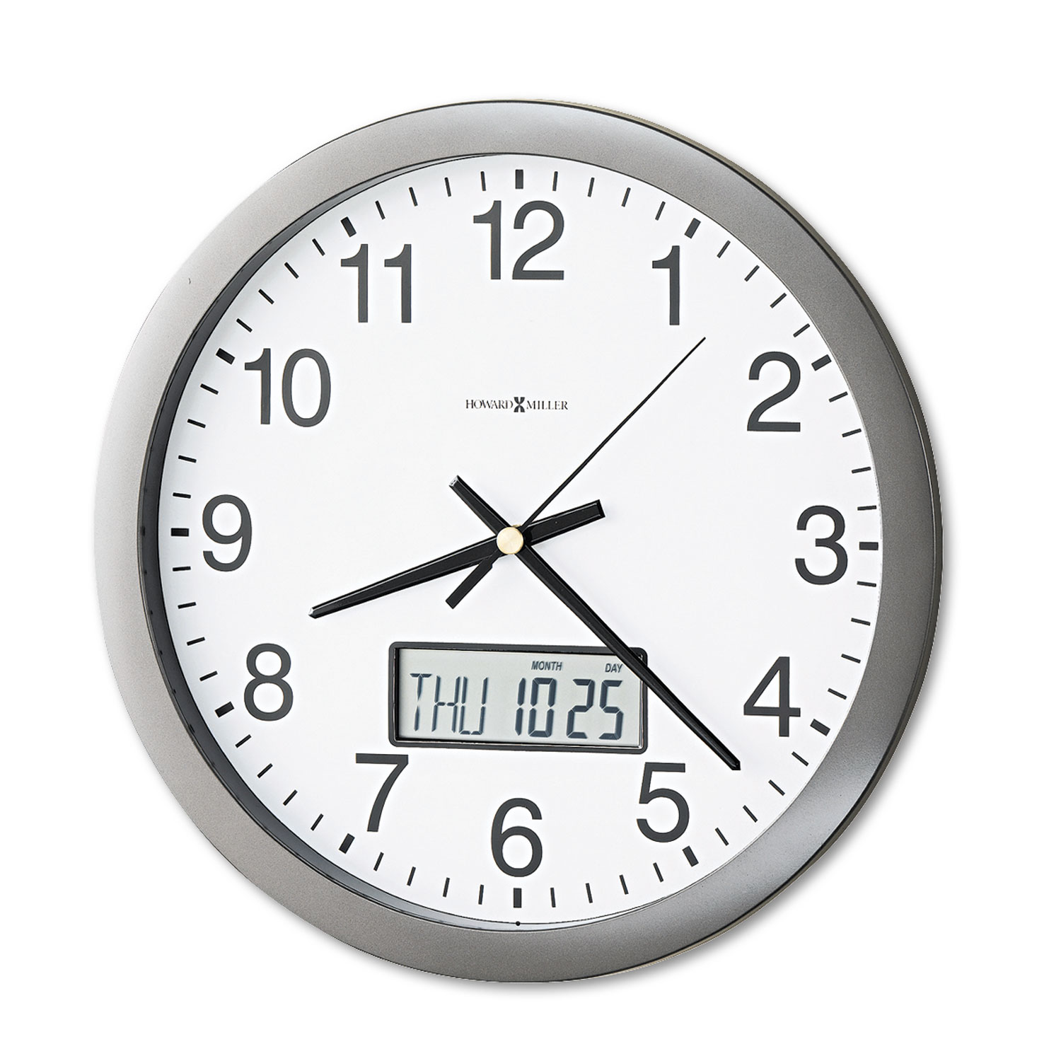 Chronicle Wall Clock with LCD Inset, 14" Overall Diameter, Gray Case, 1 AA (sold separately)