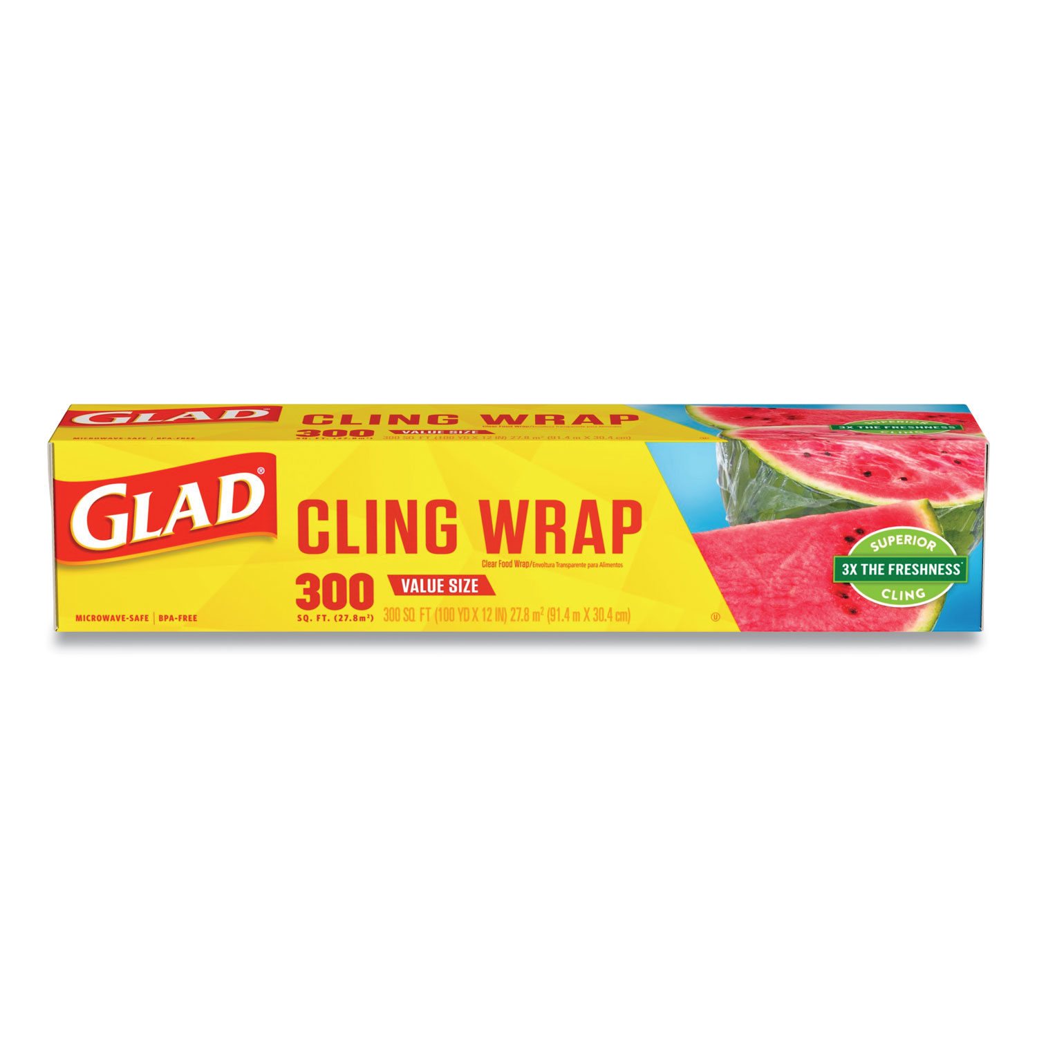  Glad 00022 EA Cling Wrap Plastic Wrap, 300 Square Foot Roll, Clear (CLO00022EA) 
