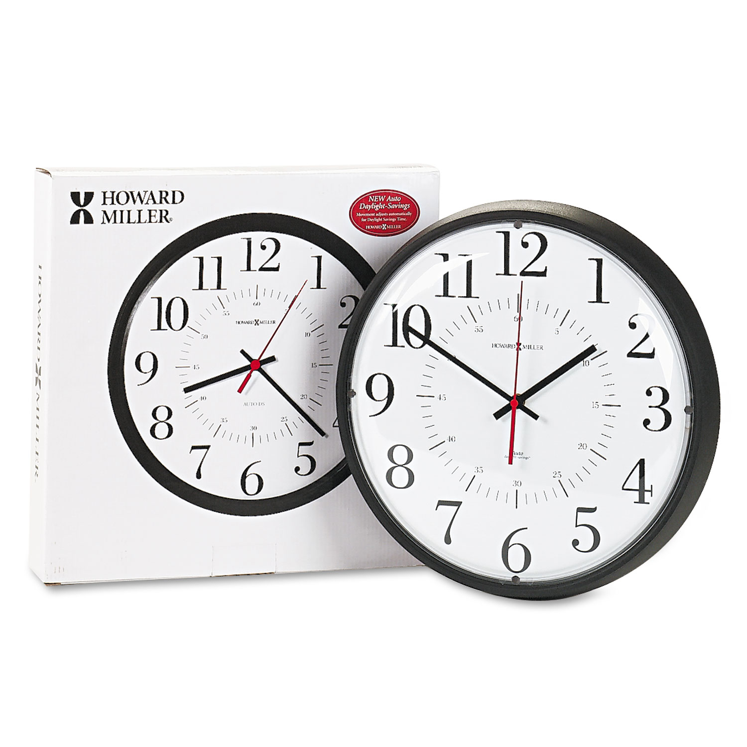  Howard Miller 625-323 Alton Auto Daylight Savings Wall Clock, 14 Overall Diameter, Black Case, 1 AA (sold separately) (MIL625323) 