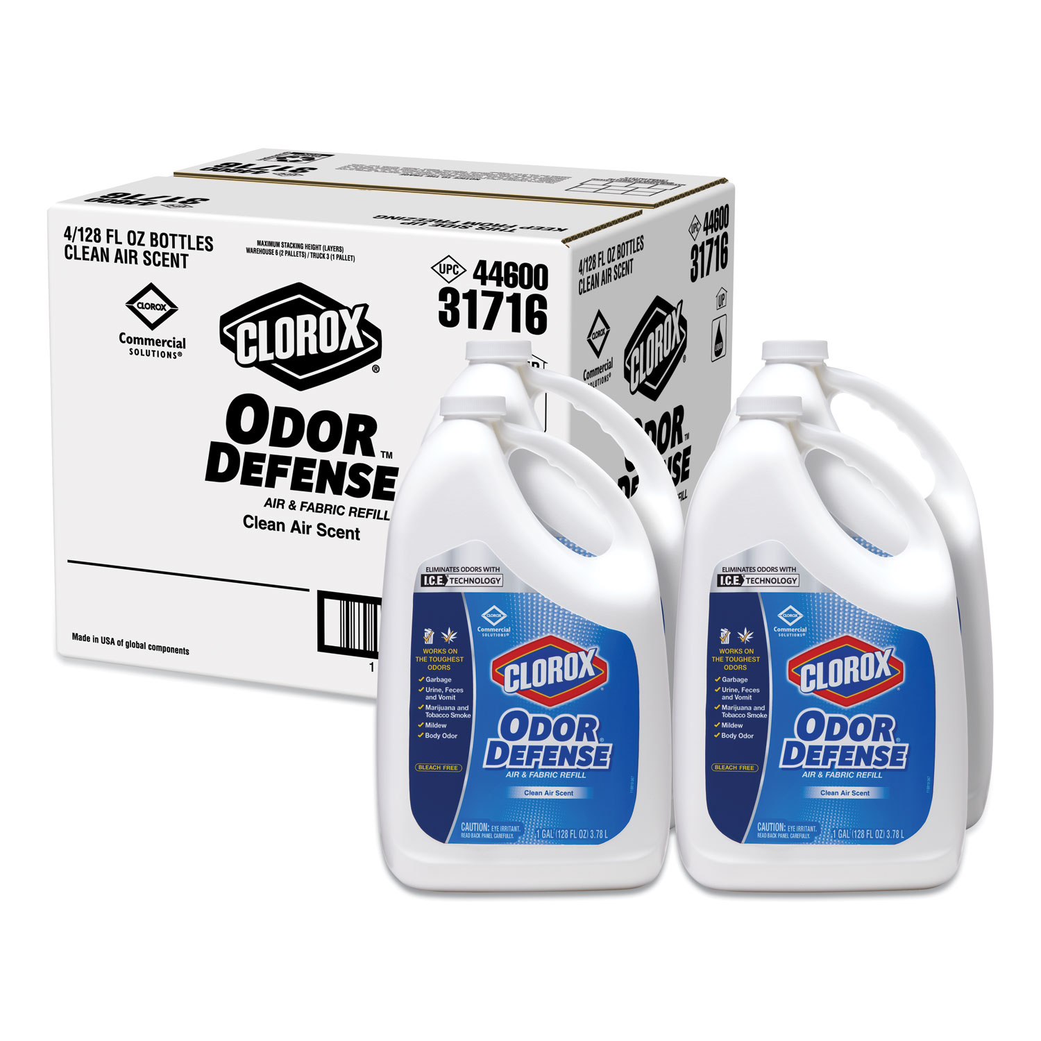  Clorox 31716 Commercial Solutions Odor Defense Air/Fabric Spray, Clean Air, 1 gal Bottle, 4/Carton (CLO31716) 