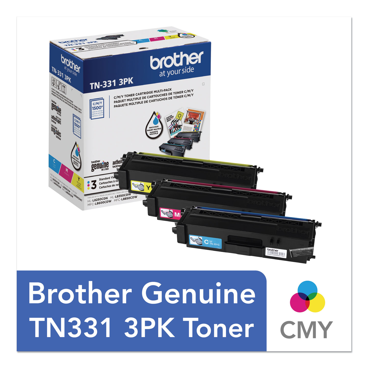  Brother TN3313PK TN3313PK Toner, 1,500 Page-Yield, Cyan/Magenta/Yellow (BRTTN3313PK) 