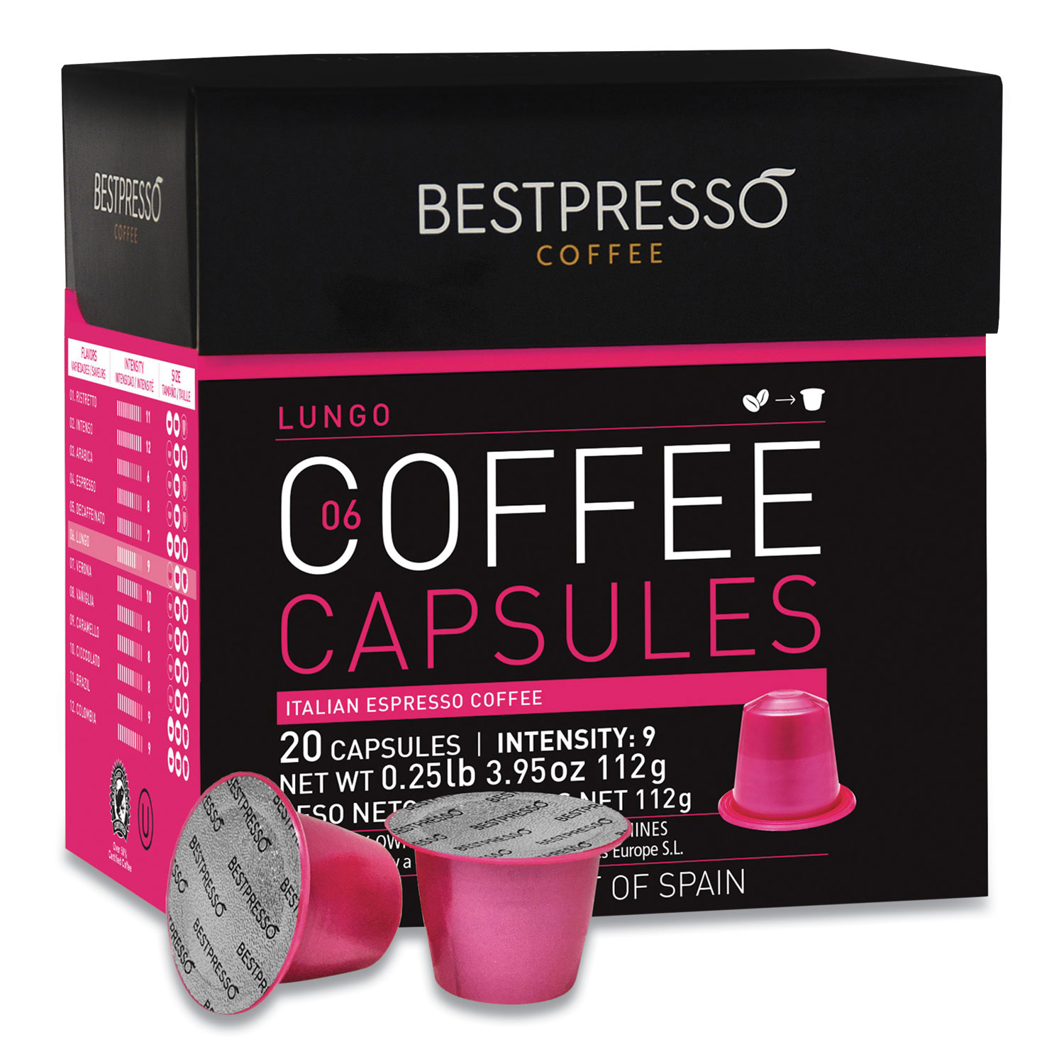  Bestpresso BST10425 Nespresso Lungo Italian Espresso Pods, Intensity: 9, 20/Box (BPS2092399) 