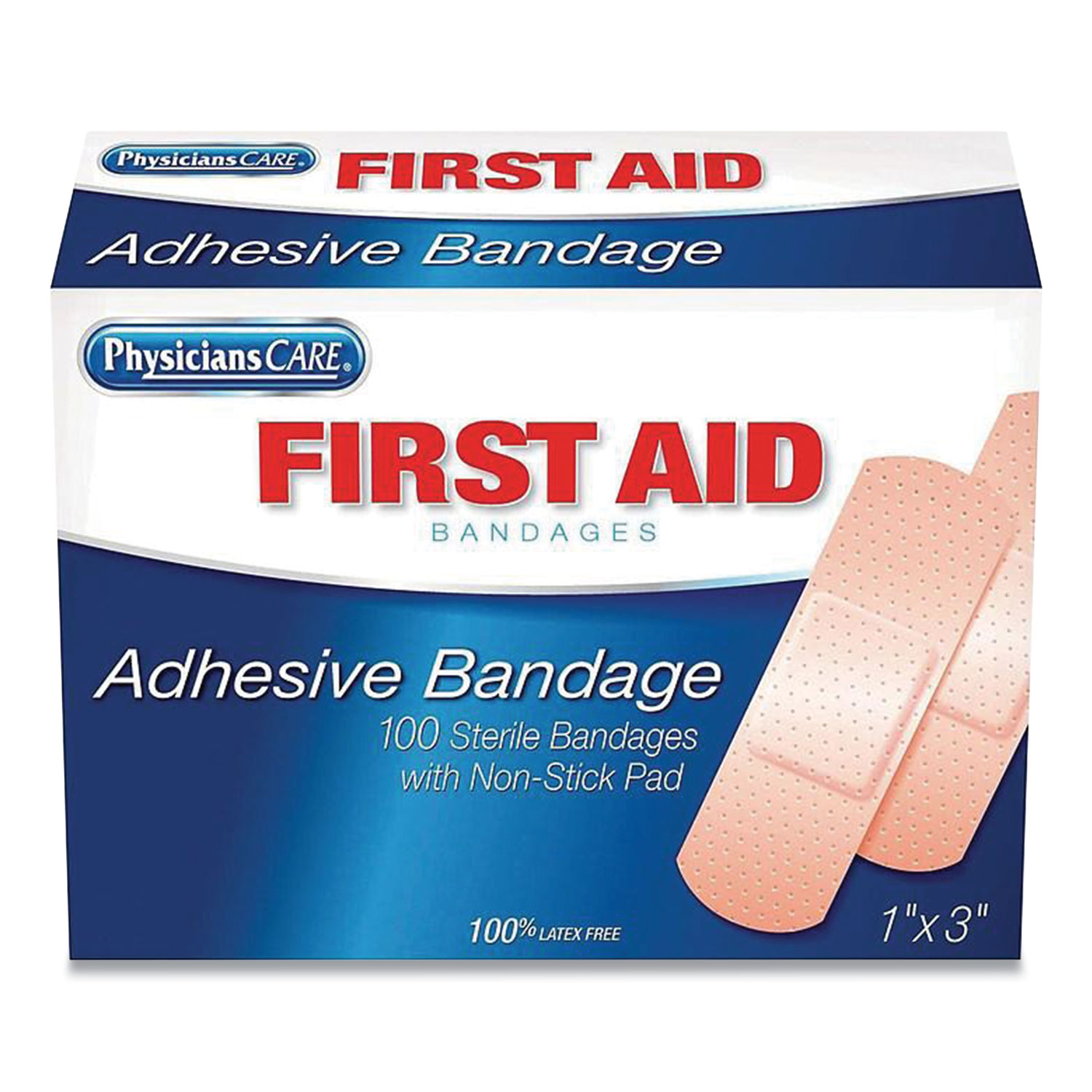  First Aid Only 90097 Adhesive Plastic Bandages, 1 x 3, 100/Box (FAO819387) 