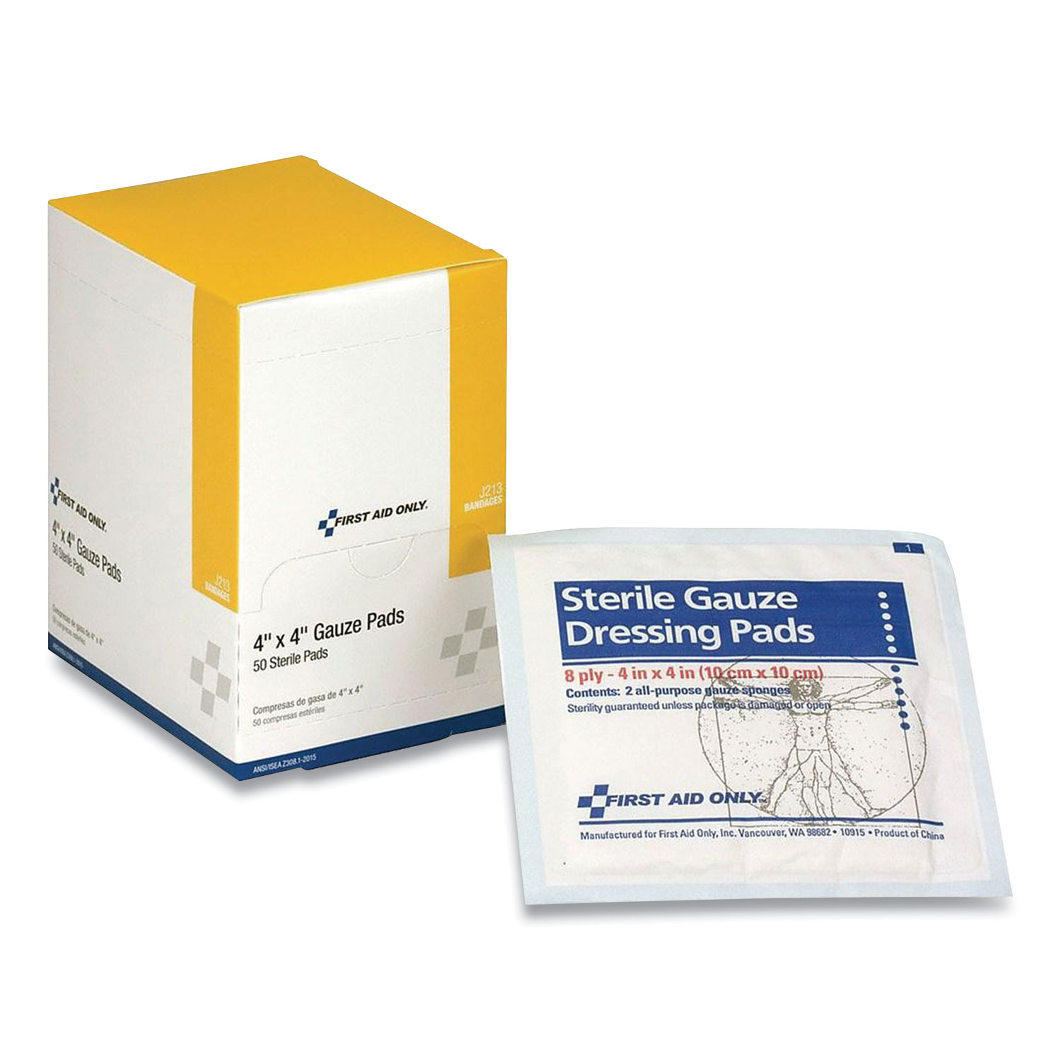 First Aid Only™ Sterile Gauze Pads, 4 x 4, 50/Box