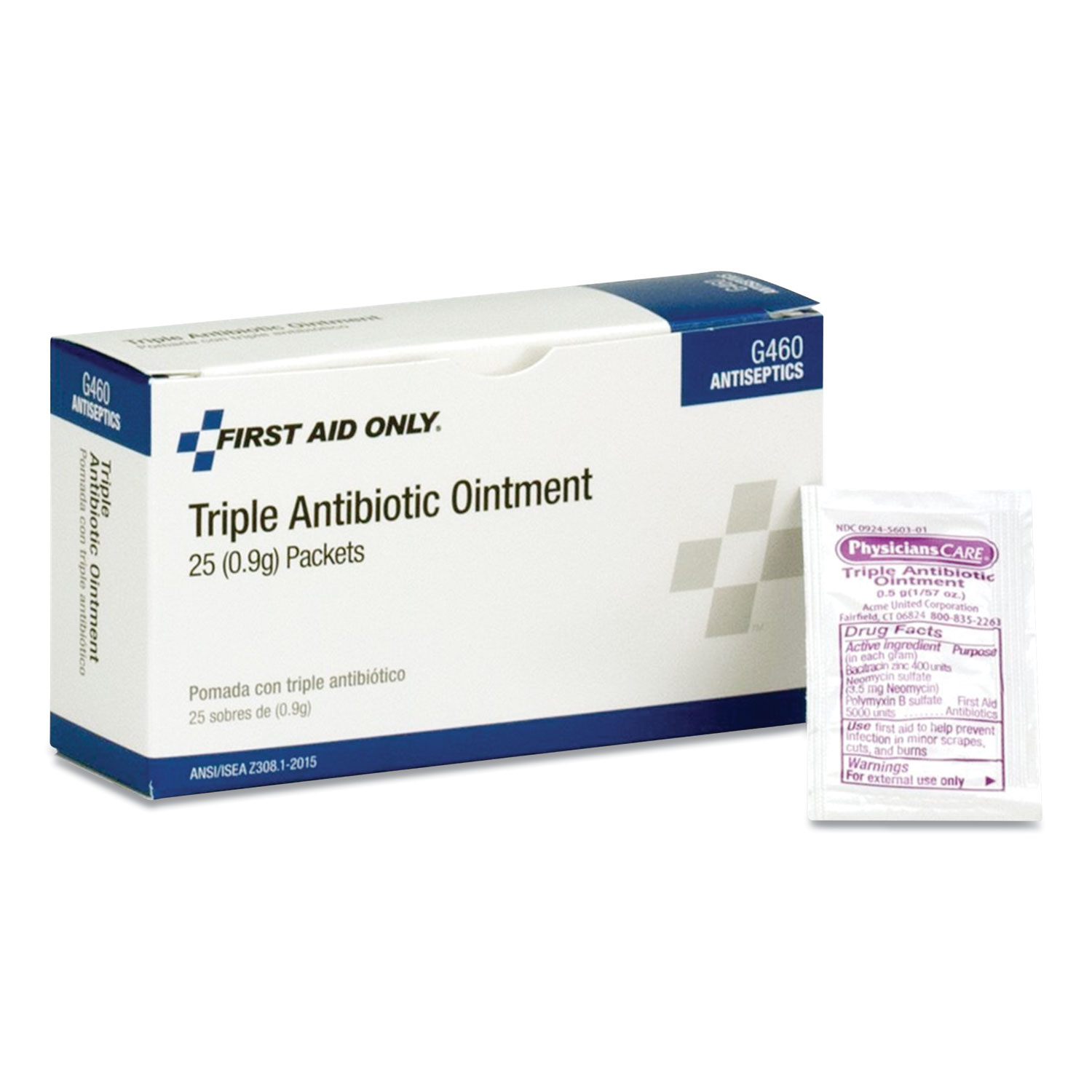  First Aid Only G460 Triple Antibiotic Ointment, 0.03 oz Packets, 25/Box (FAO813141) 