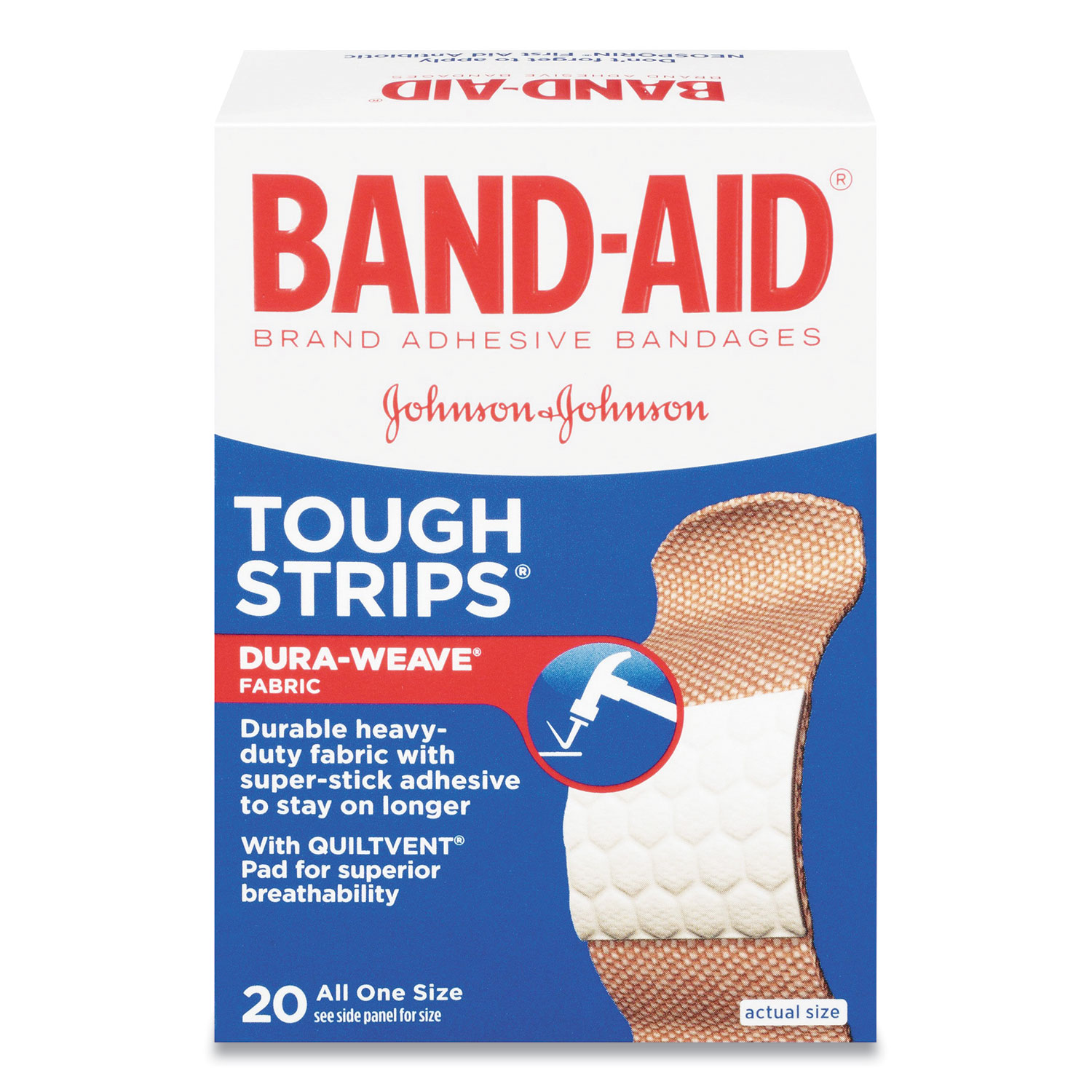  BAND-AID 117131 Flexible Fabric Adhesive Tough Strip Bandages, 1 x 3.25, 20/Box (JOJ2675662) 