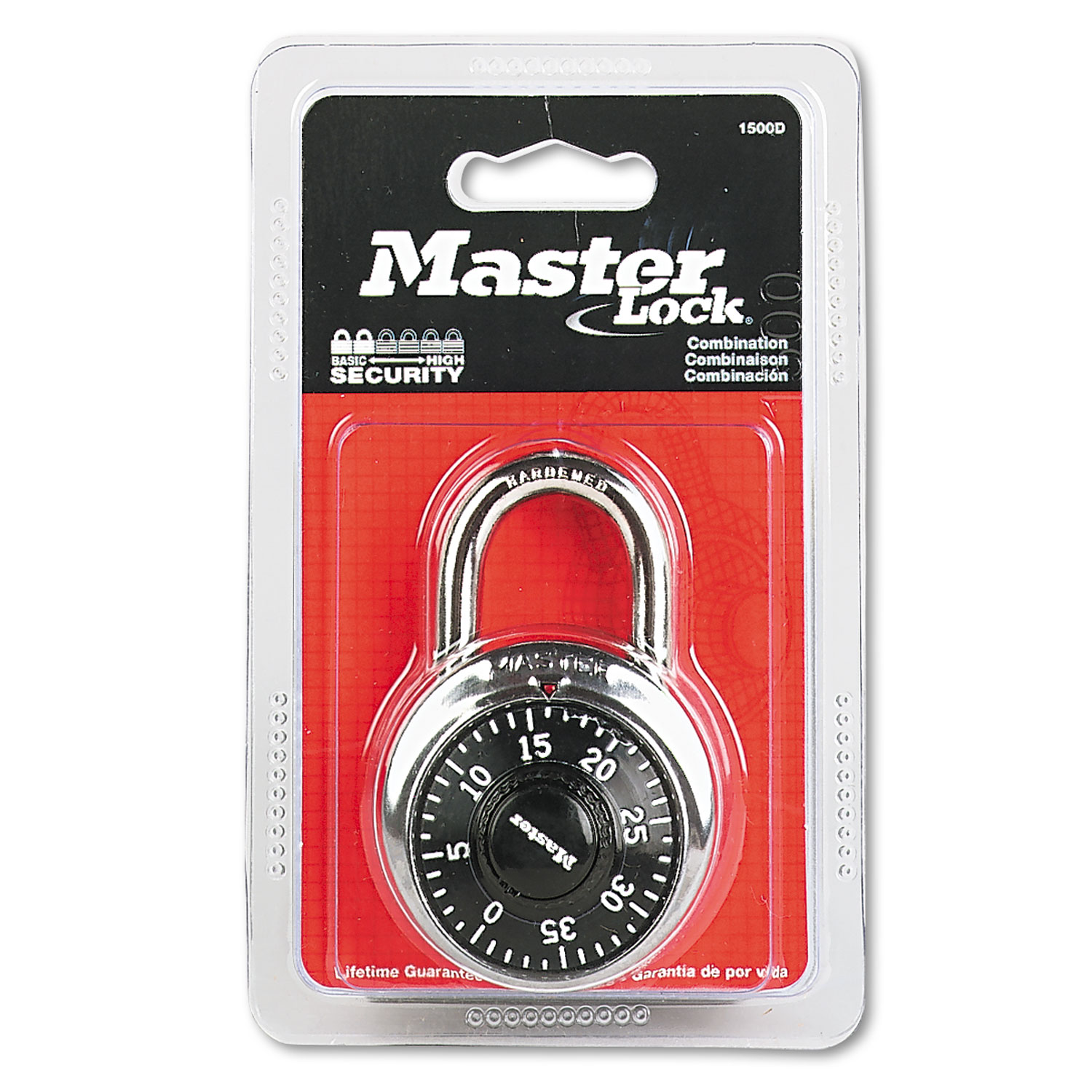 Combination Lock, Stainless Steel, 1 7/8 Wide, Black Dial