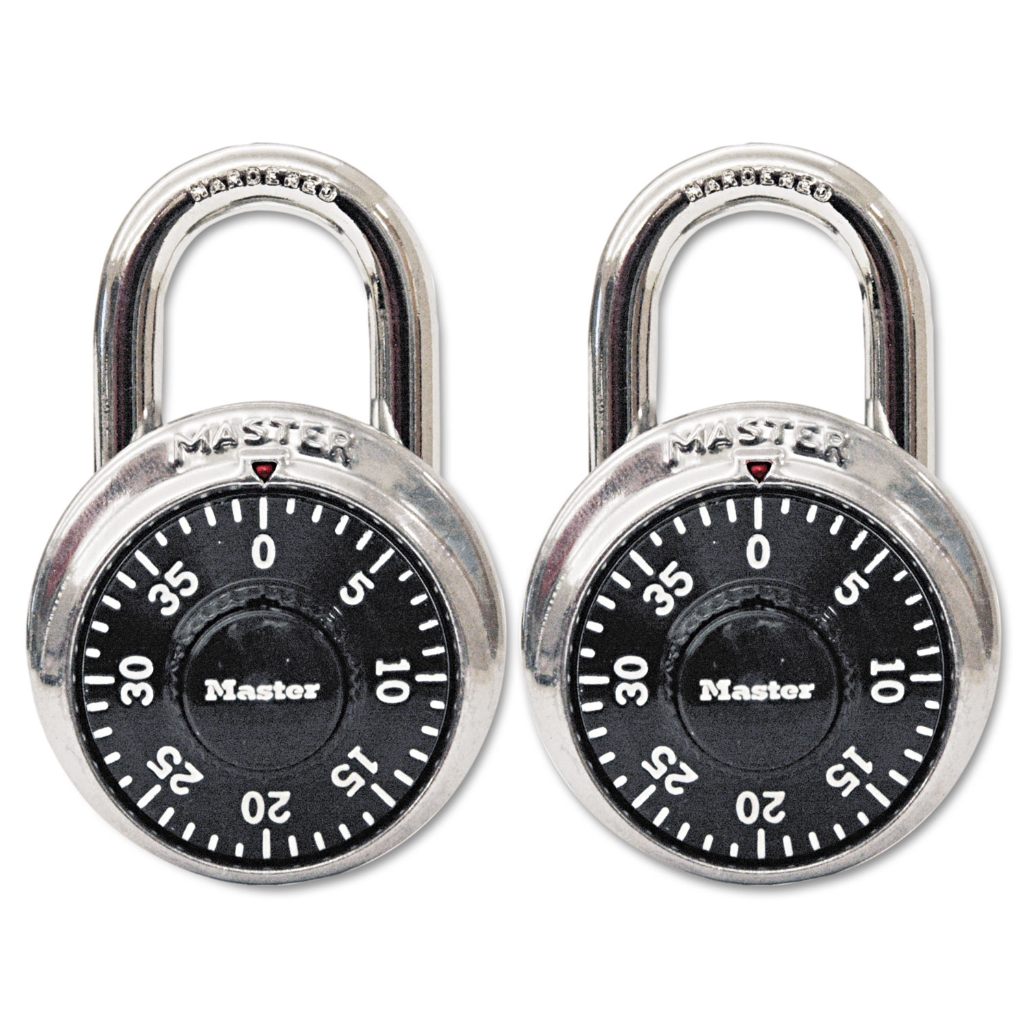 Combination Lock, Stainless Steel, 1 7/8 Wide, Black Dial, 2/Pack