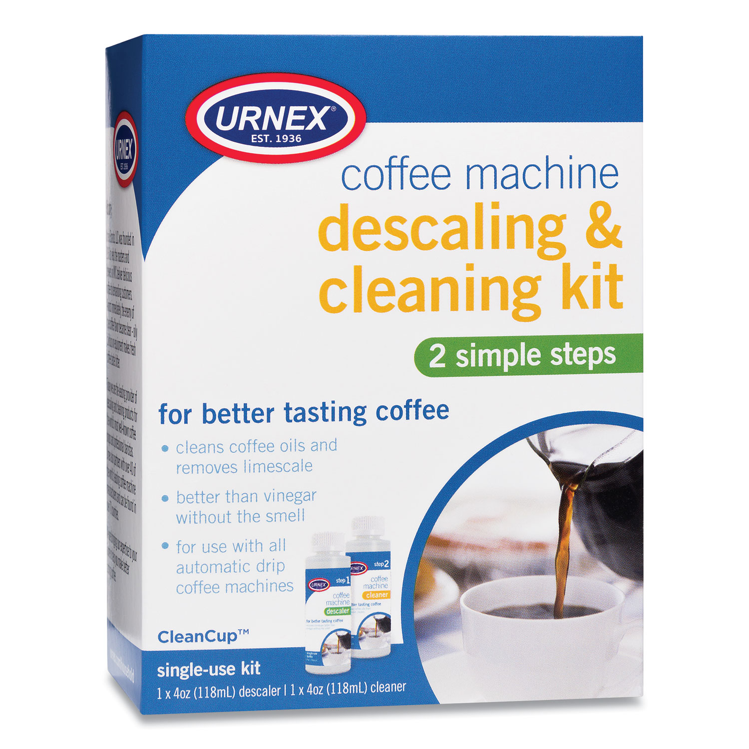 Urnex® Coffee Machine Descaling and Cleaning Kit, 4 oz Descaler and 4 oz Cleaner