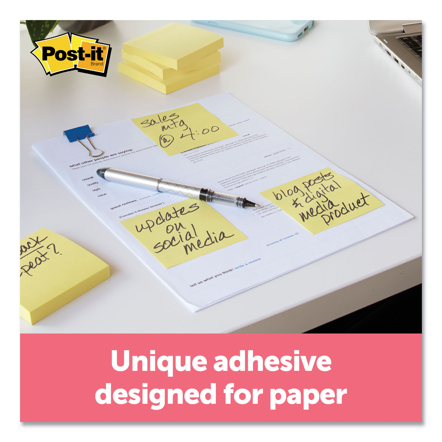  3M Post-It Notes, Original Pads, 3 X 3 Inches, 100 Sheets per  Pad, 2-Pack, Canary (MMM654YW) : Sticky Note Pads : Office Products