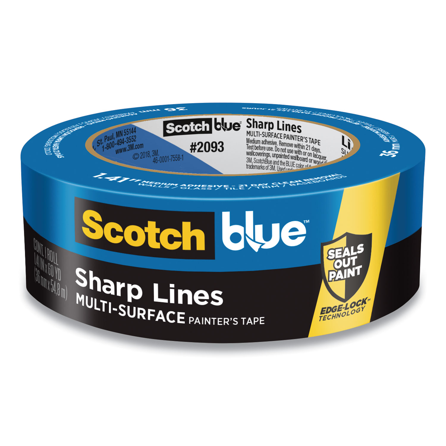  ScotchBlue 2098-36D Ultra Sharp Lines Multi-Surface Painter's Tape, 3 Core, 1.41 x 45 yds, Blue (MMM209836D) 