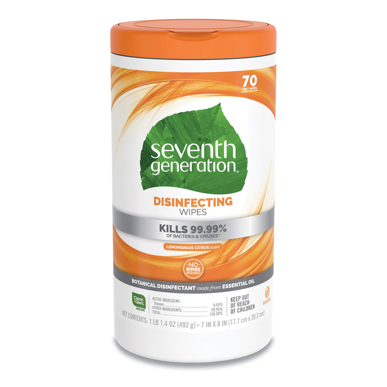  Seventh Generation SEV 22813 Botanical Disinfecting Wipes, 7 x 8, 70 Count, 6/Carton (SEV22813CT) 