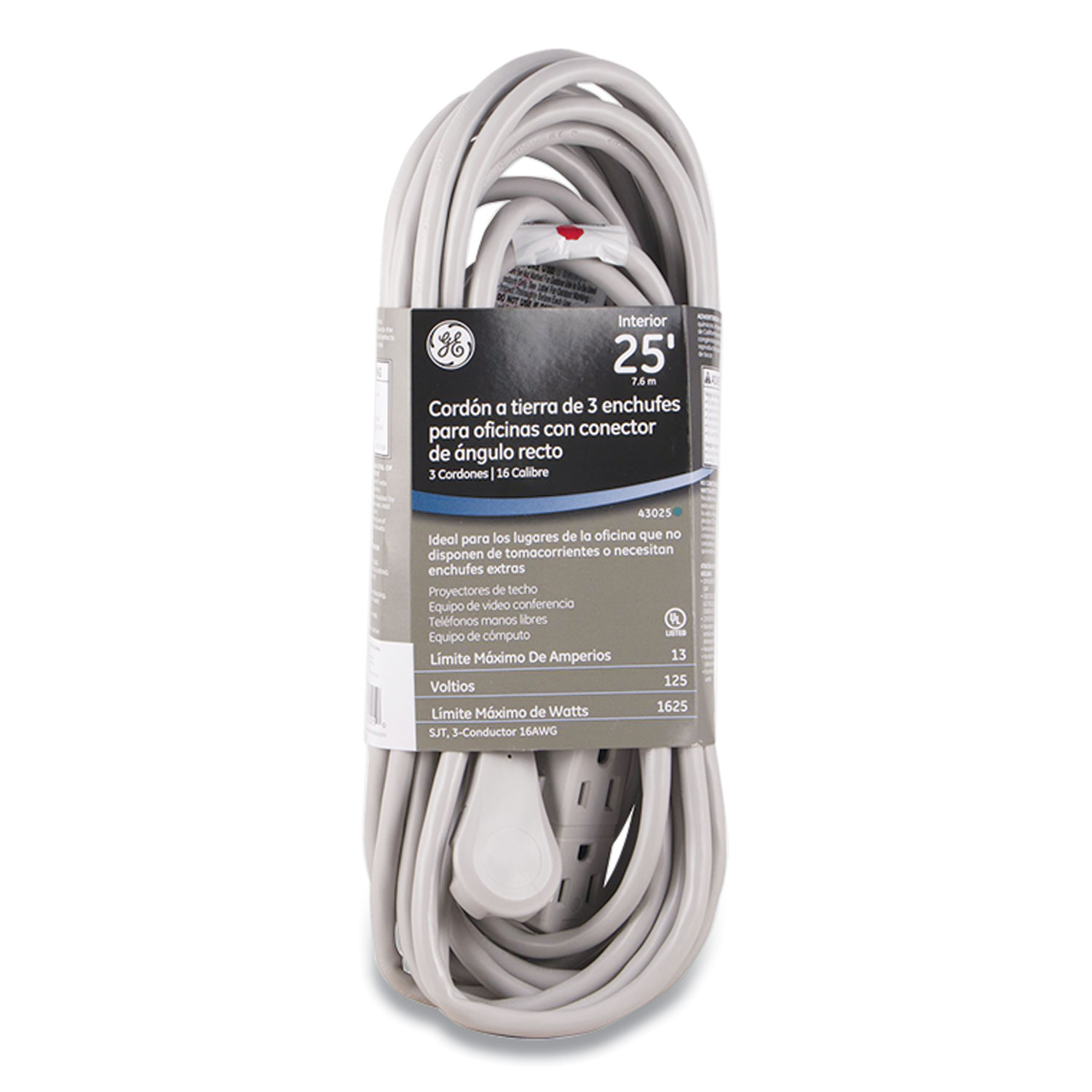  GE 51626/43025 Three Outlet Power Strip, 25 ft Cord, Gray (GEL517591) 