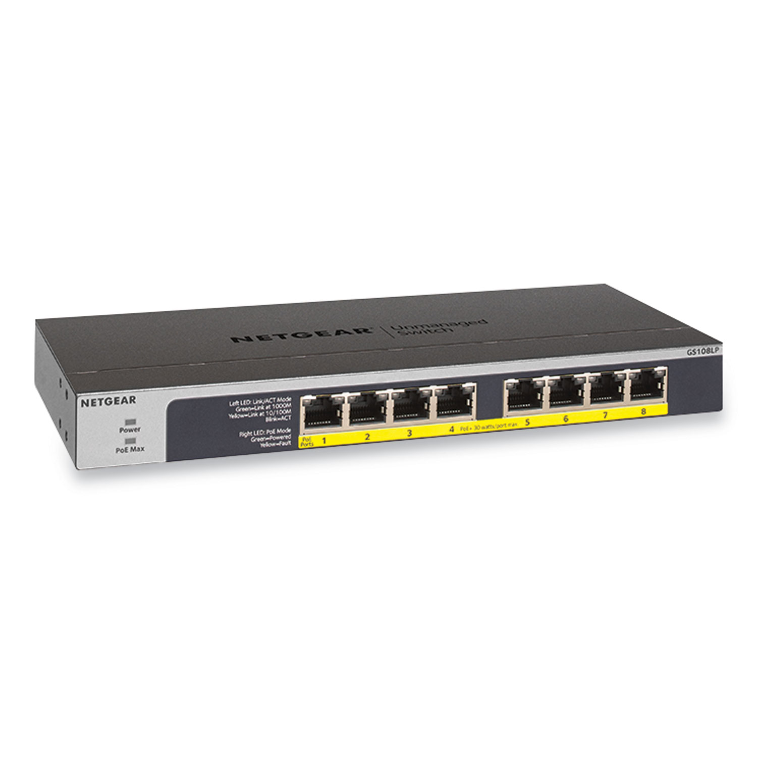 NETGEAR® Unmanaged Gigabit Ethernet Switch, 16 Gbps Bandwidth, 192 KB Buffer, 8 PoE Ports