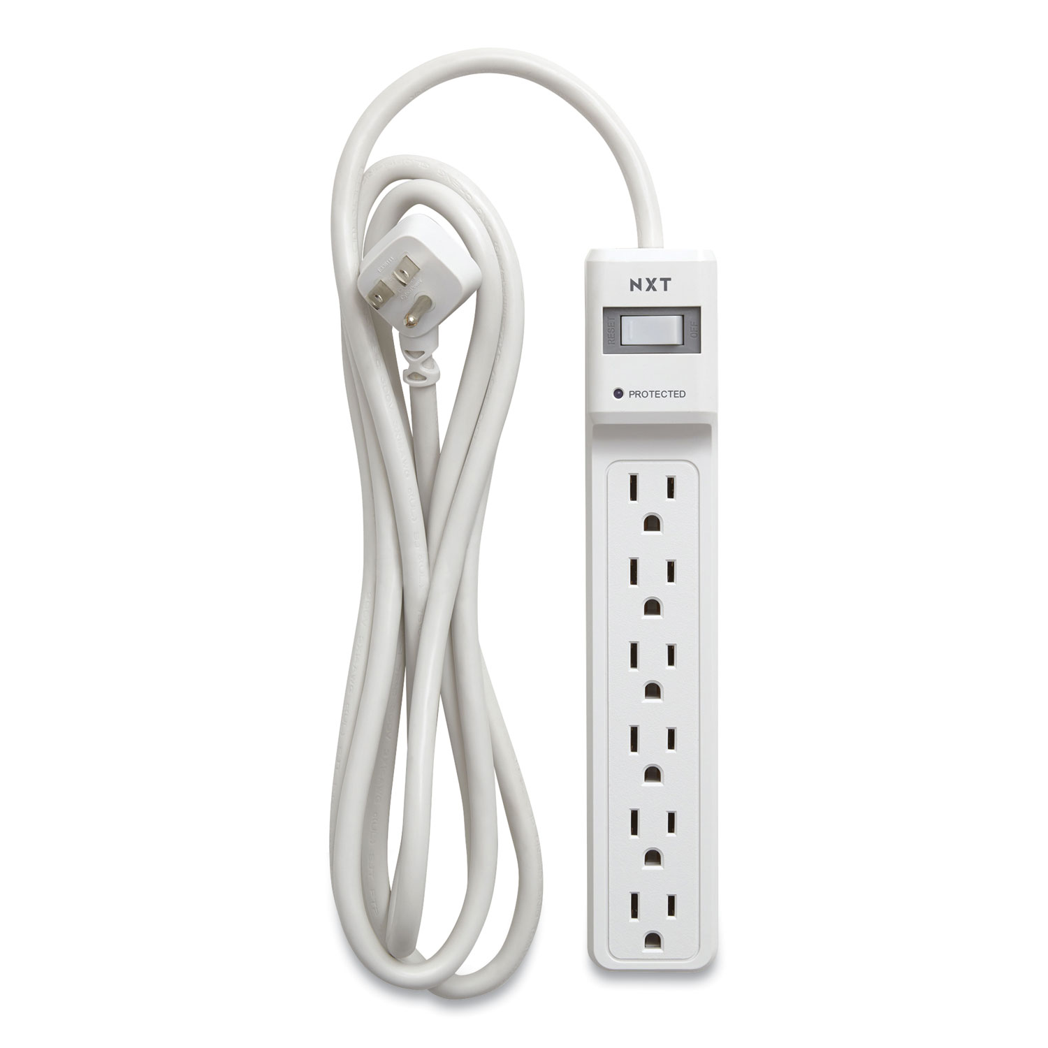 Surge Protector, 6 AC Outlets, 8 ft Cord, 900 J, White