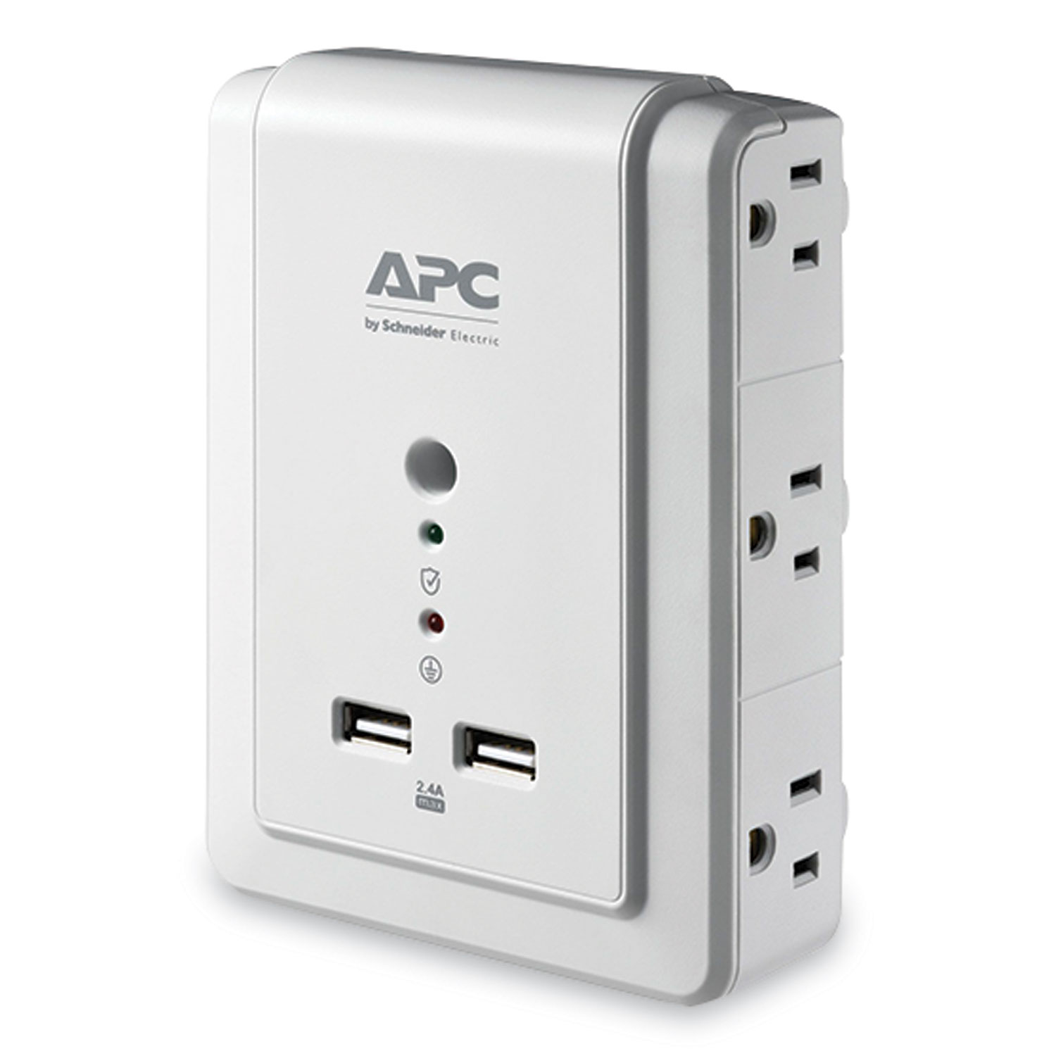  APC P6WU2 SurgeArrest Wall-Mount Surge Protector, 6 AC Outlets, 2 USB Ports, 1020 J, White (SEU2716165) 