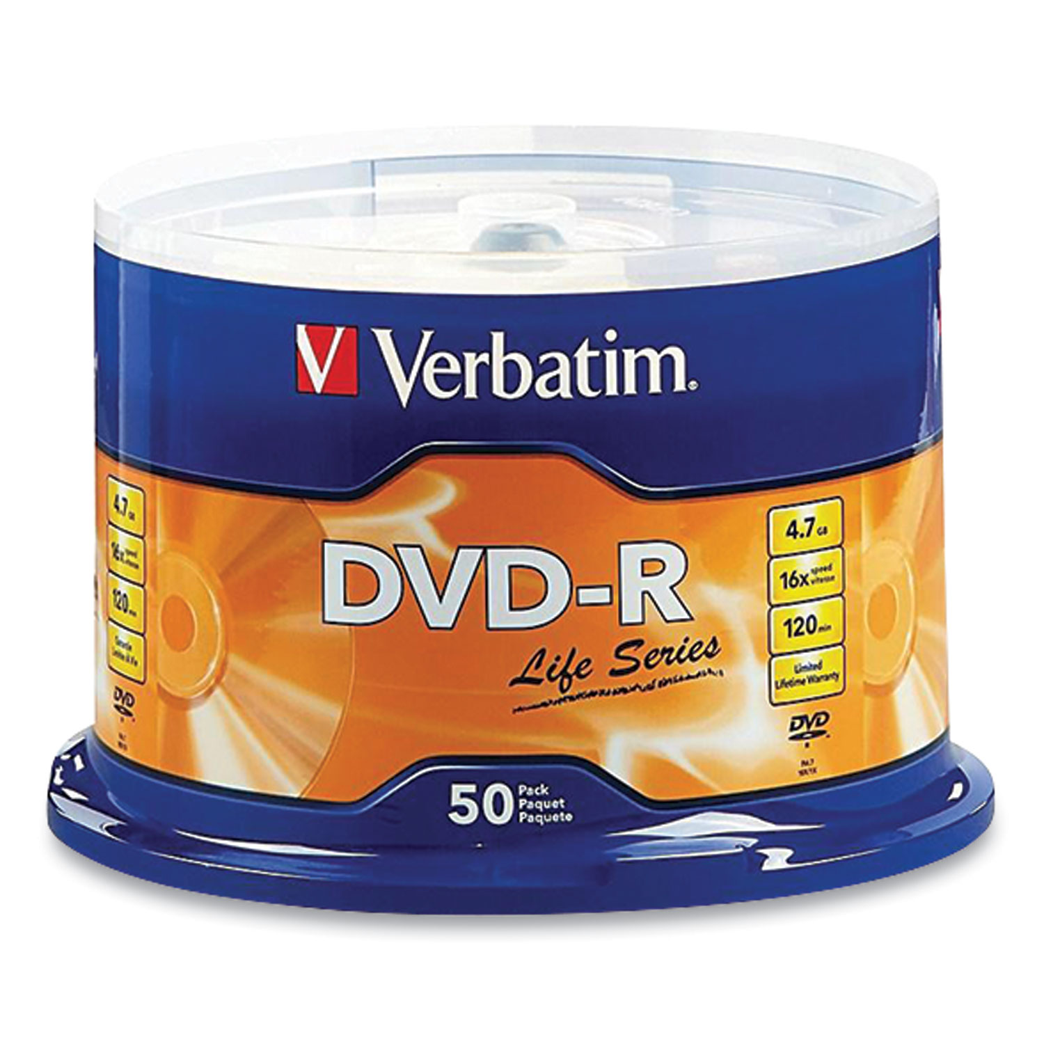 Verbatim® DVD-R LifeSeries Branded Disc, 4.7 GB, 16x, Spindle, Silver, 50/Pack