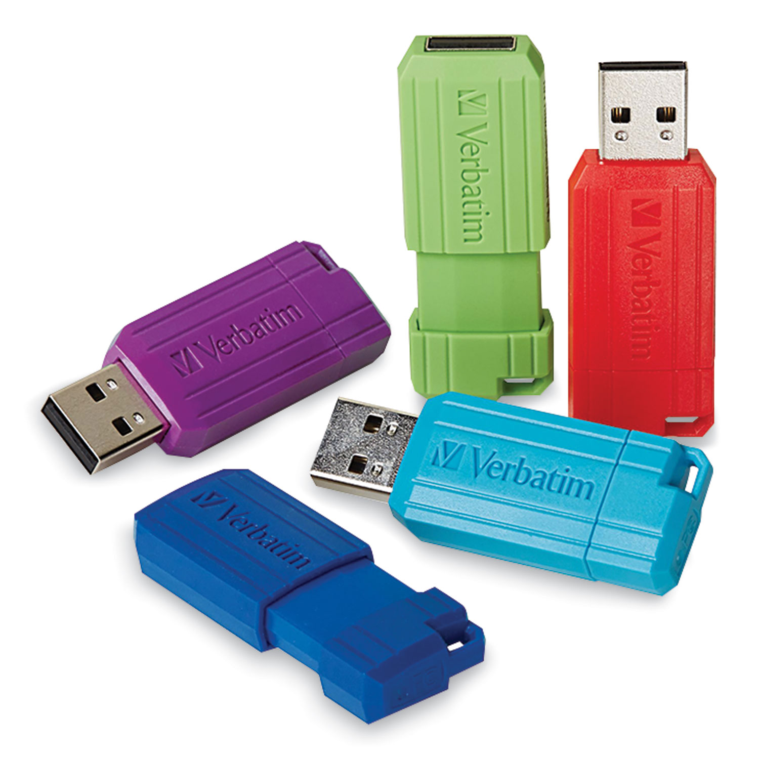  Verbatim 99146 PinStripe USB 2.0 Flash Drive, 8 GB, 5 Assorted Colors (VER1913050) 