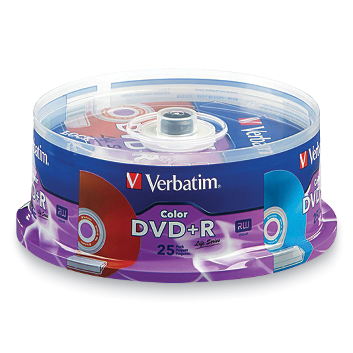 Verbatim® DVD+R LifeSeries Branded Disc, 4.7 GB, 16x, Spindle, Assorted, 25/Pack