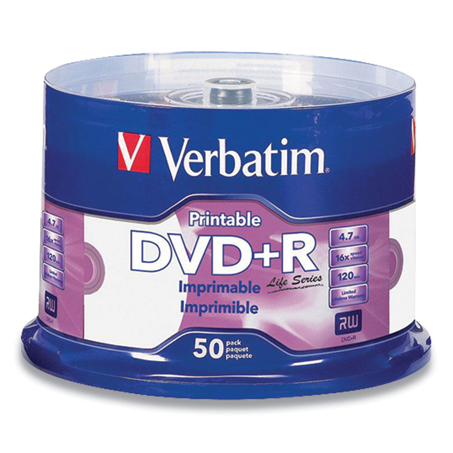  Verbatim 98492 DVD+R Disc, 4.7 GB, 16x, Spindle, White, 50/Pack (VER2072233) 