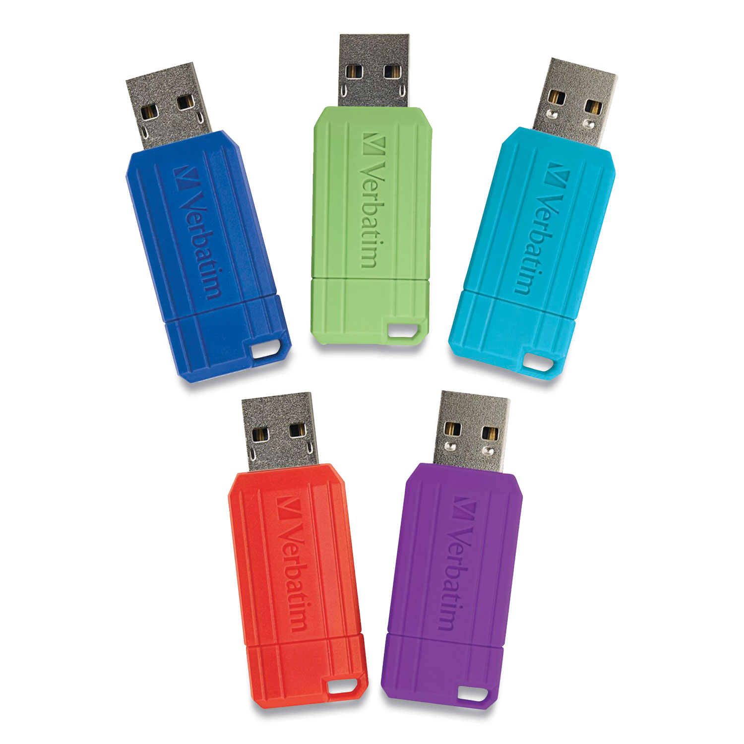 Verbatim® PinStripe USB 2.0 Flash Drive, 32 GB, 5 Assorted Colors