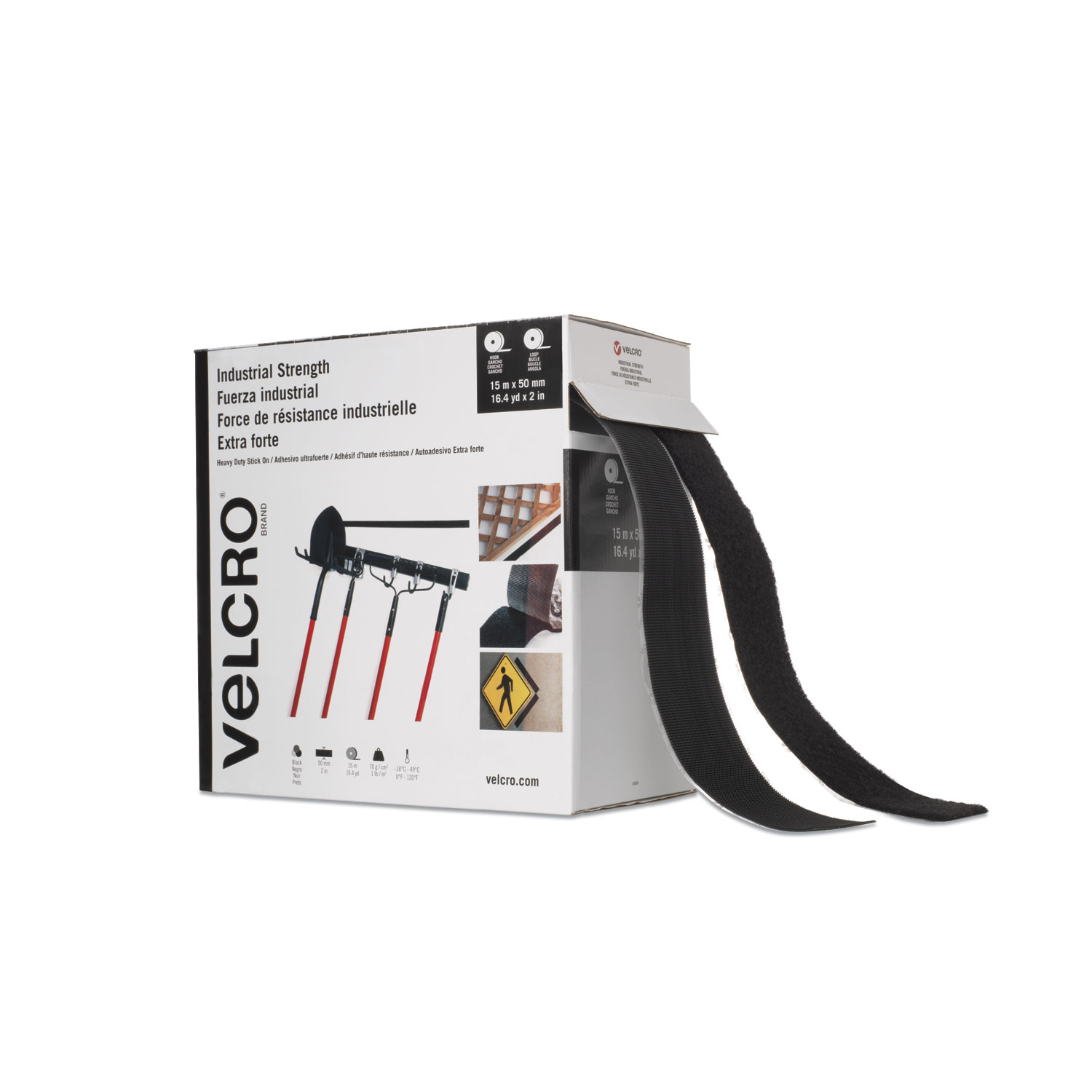 VELCRO Brand VEL-30636-GLO Industrial-Strength Heavy-Duty Fasteners, 2 x 49 ft, Black (VEK30636) 