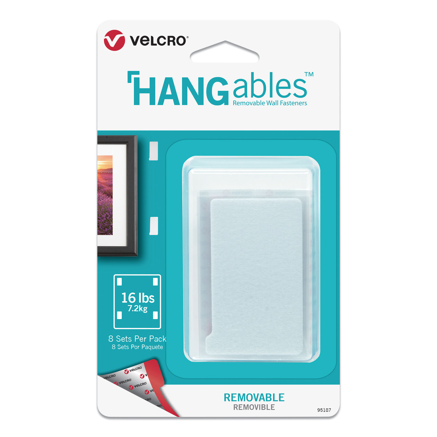  VELCRO Brand 95187 HANGables Removable Wall Fasteners, 1.75 x 3, White, 8/Pack (VEK95187) 