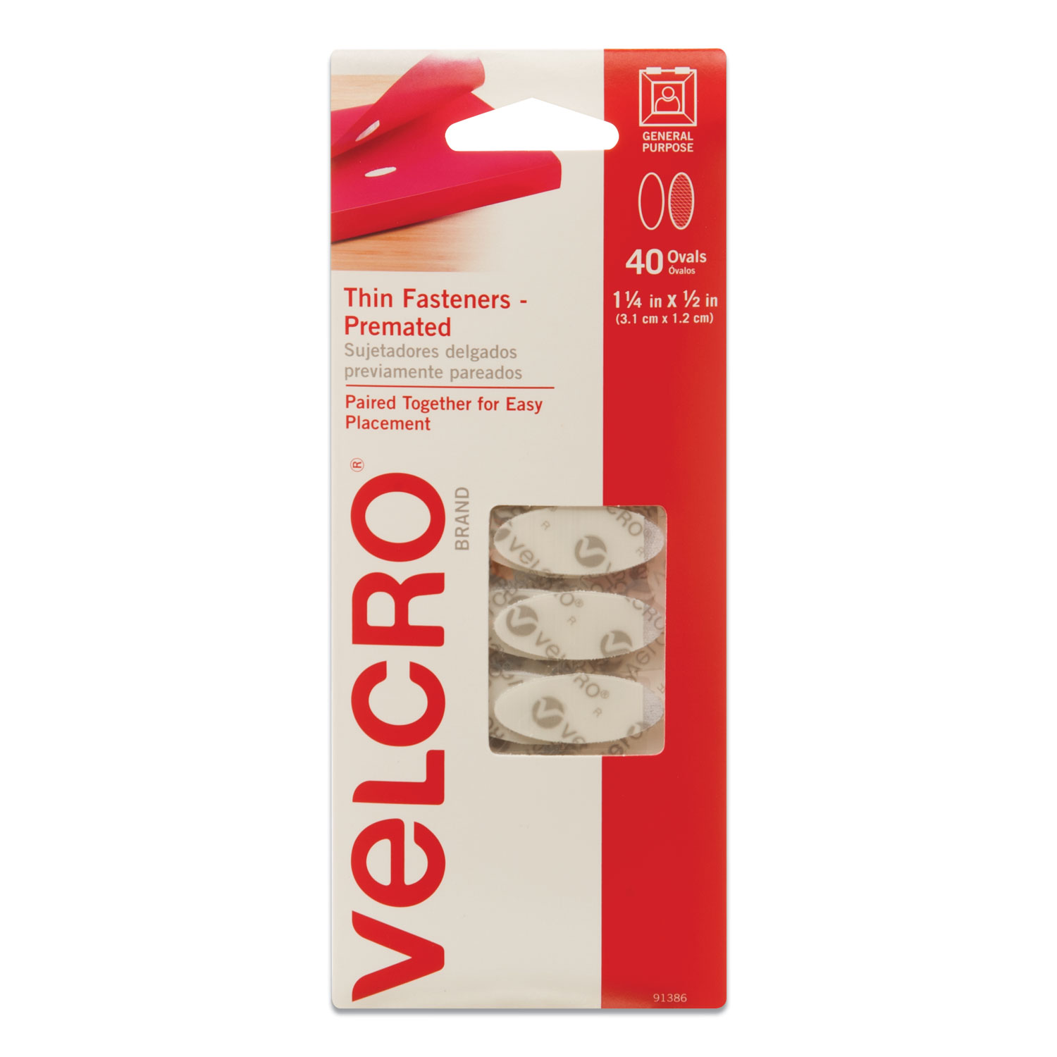  VELCRO Brand 91386 Wafer-Thin Hook and Loop Fasteners, 0.5 x 1.25, White, 40/Pack (VEK91386) 