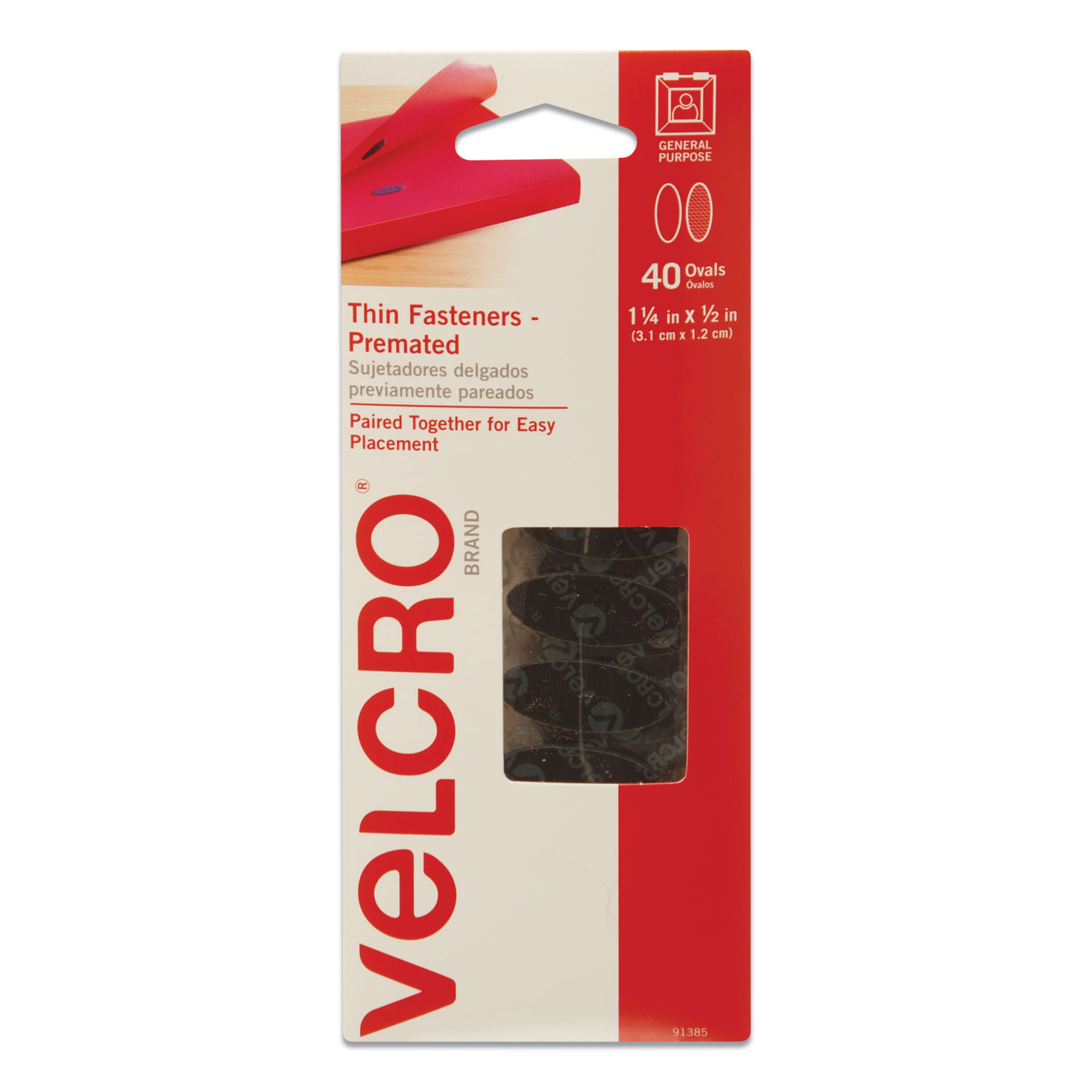  VELCRO Brand 91385 Wafer-Thin Hook and Loop Fasteners, 0.5 x 1.25, Black, 40/Pack (VEK91385) 