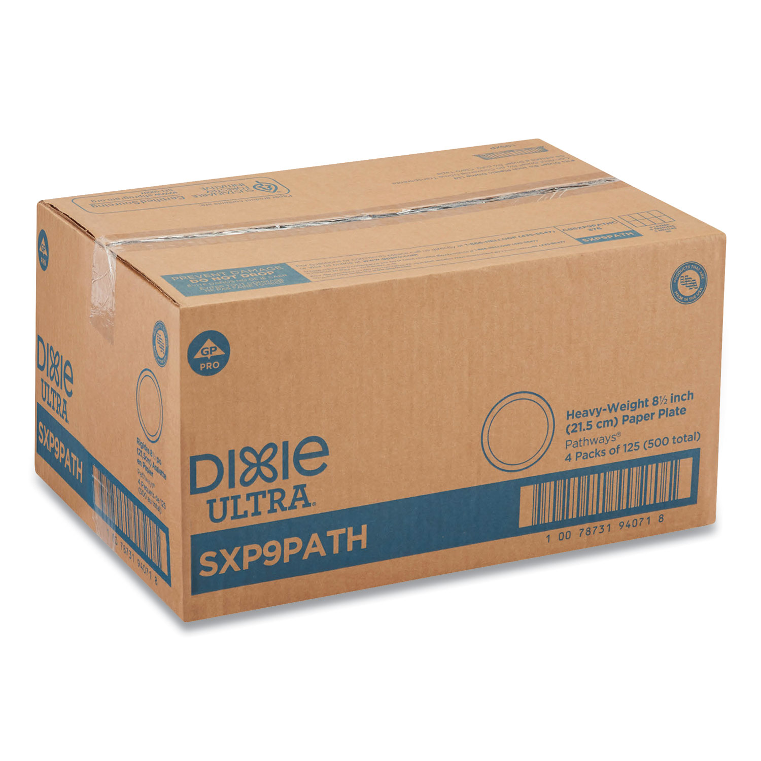 Dixie Ultra Pathways Soak Proof Shield Heavyweight Paper Plates, WiseSize, 10 1/8 inch, 500/ctn, SXP10PATH