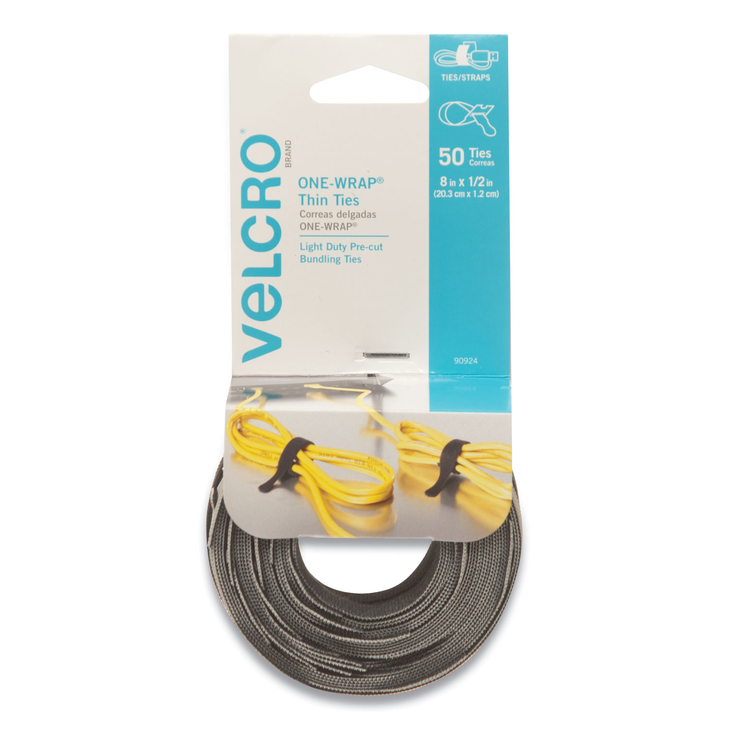  VELCRO Brand 90924 ONE-WRAP Pre-Cut Thin Ties, 0.5 x 8, Black/Gray, 50/Pack (VEK90924) 