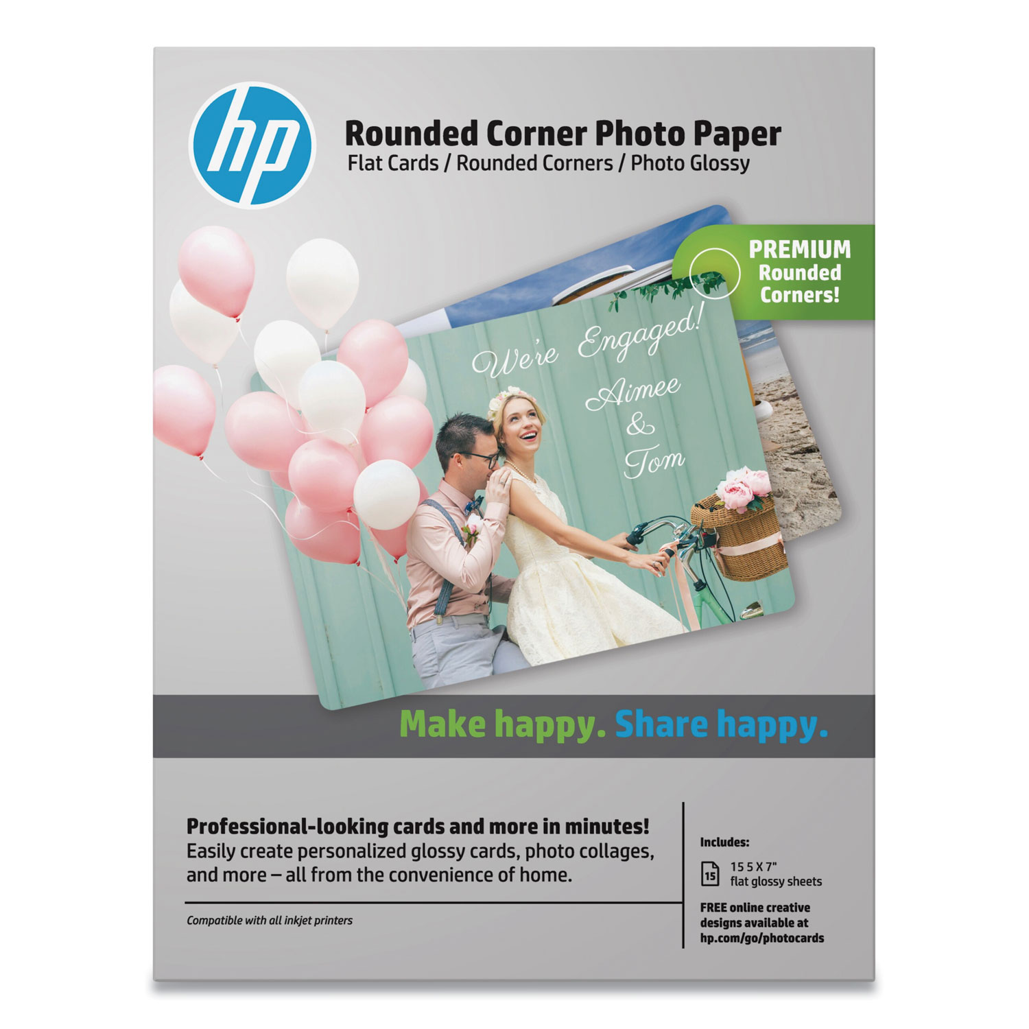  HP 3WL67A Rounded Corner Photo Paper, 10.5 mil, 5 x 7, Glossy White, 15/Pack (HEW3WL67A) 