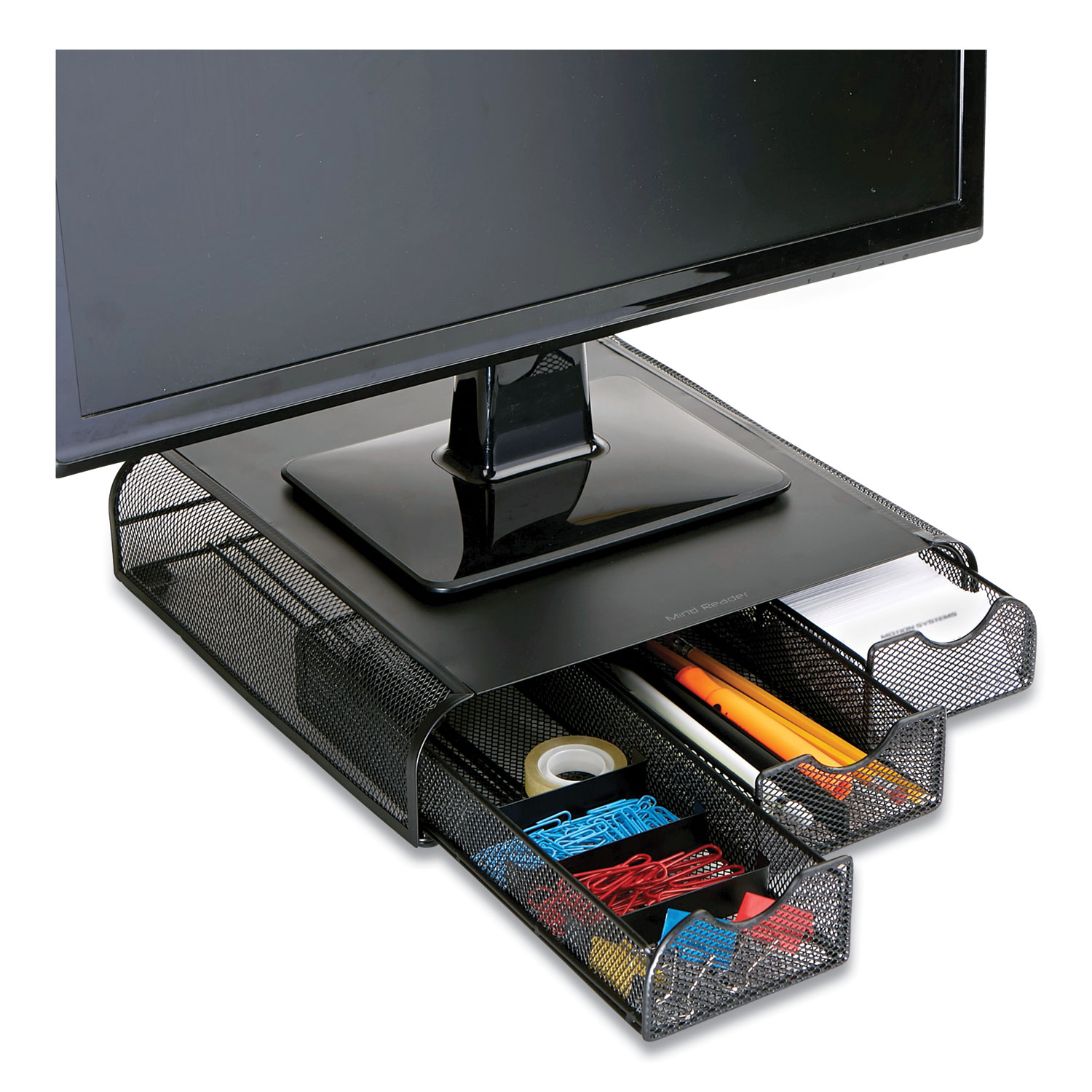  Mind Reader MONMESH-BLK Perch Monitor Stand and Desk Organizer, 13 x 12.5 x 3, Black (EMS24395826) 