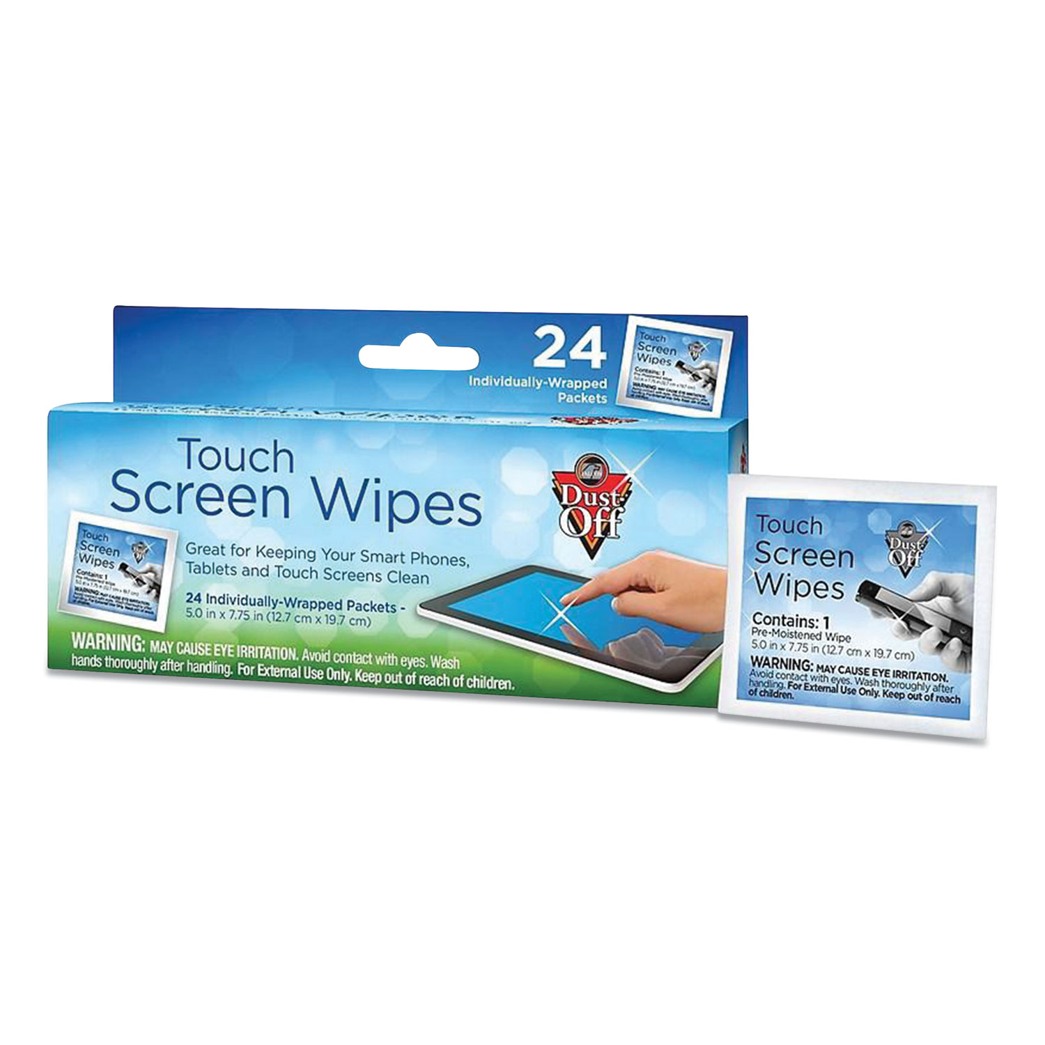 Dust-Off® Touch Screen Wipes, 5 x 7.75, 24 Individual Foil Packets