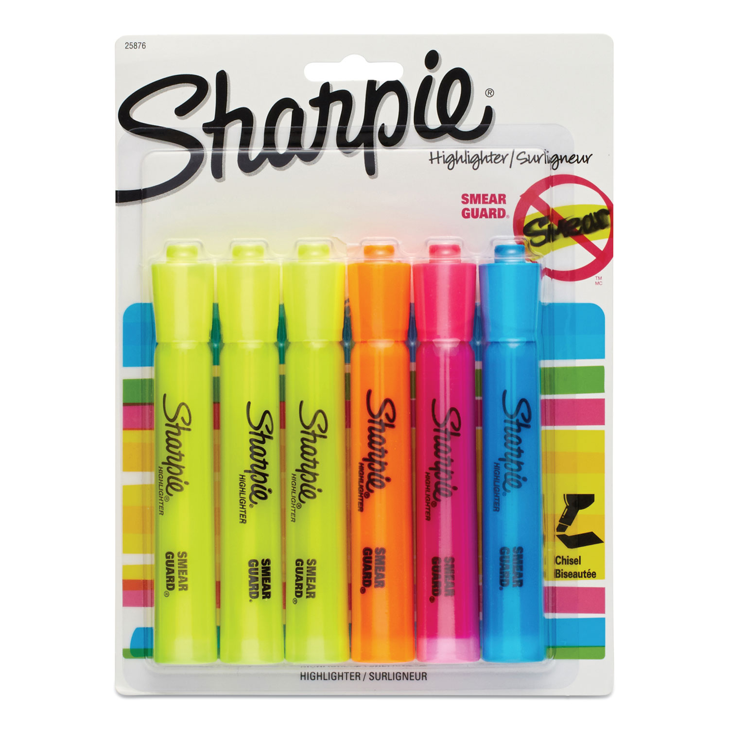  Sharpie 25076 Tank Style Highlighters, Chisel Tip, Assorted Colors, 6/Set (SAN25876PP) 
