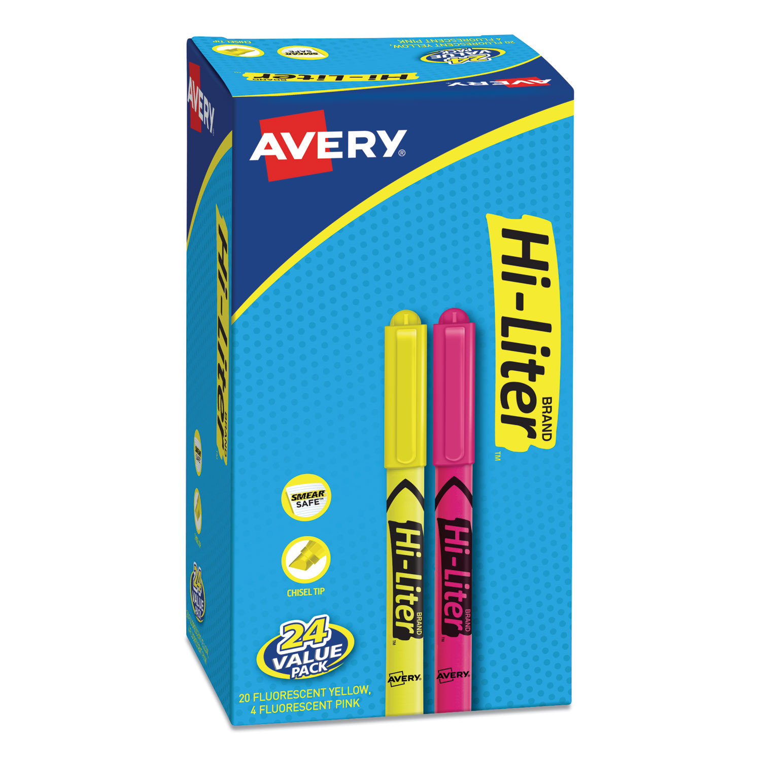  Avery 29861 HI-LITER Pen-Style Highlighters, Chisel Tip, Assorted Colors, 24/Pack (AVE29861) 