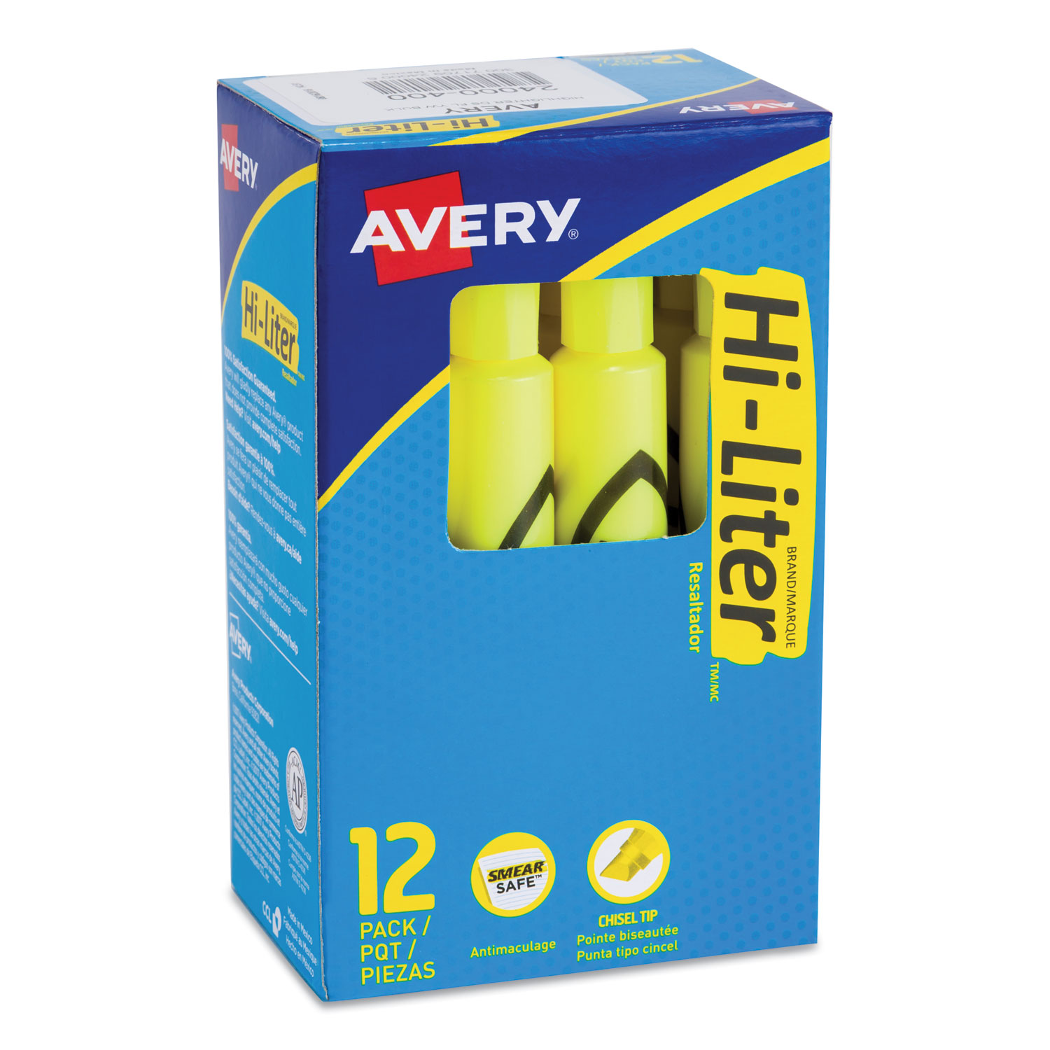  Avery 24000 HI-LITER Desk-Style Highlighters, Chisel Tip, Fluorescent Yellow, Dozen (AVE24000) 
