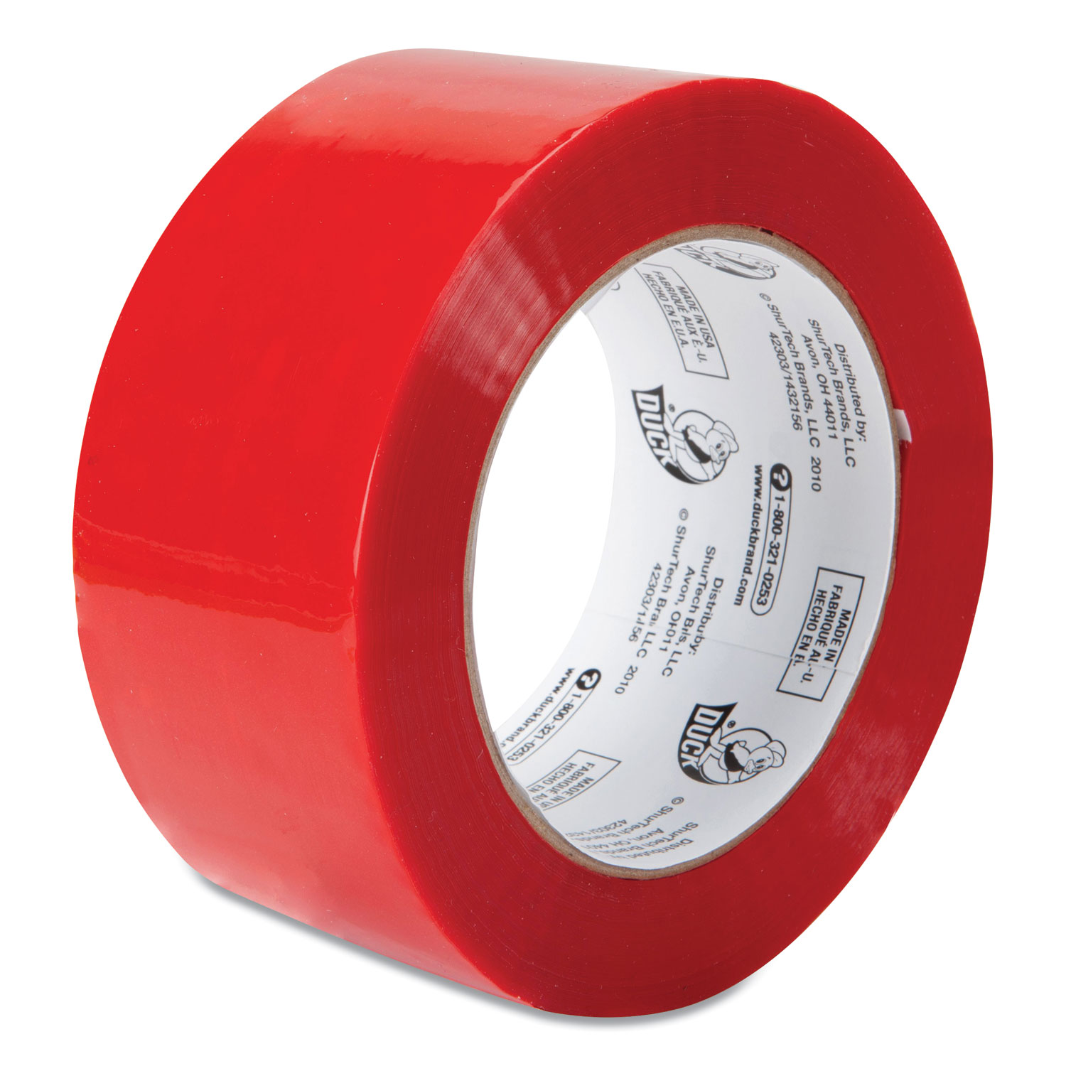 Duck® Commercial Grade Color-Coding Packaging Tape, 3 Core, 1.88 x 109.3 yds, Red