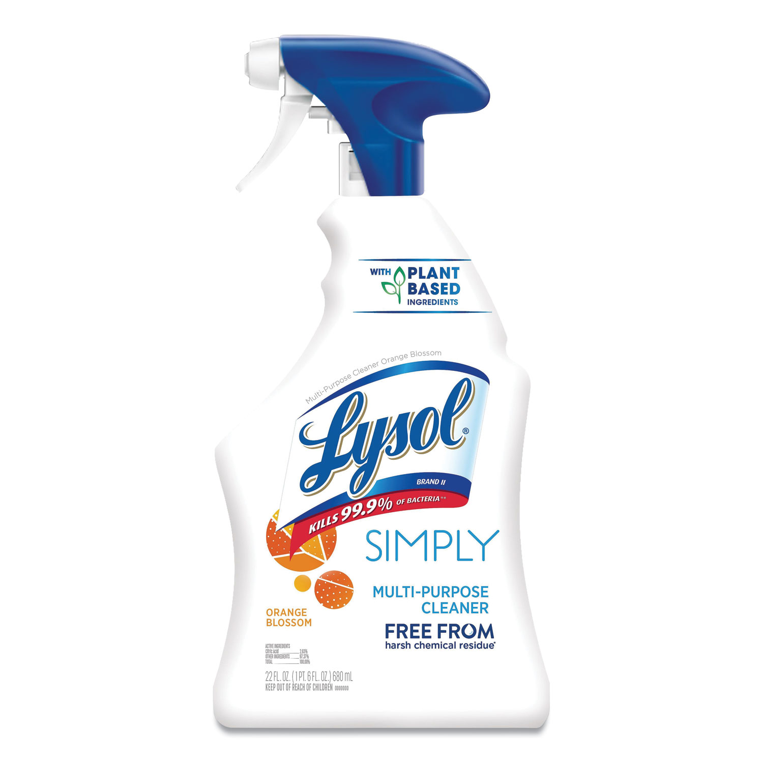  LYSOL Brand II 19200-98019 Simply Multi-Purpose Cleaner, Orange Blossom, 22 oz Trigger Spray Bottle, 9/Carton (RAC98019) 